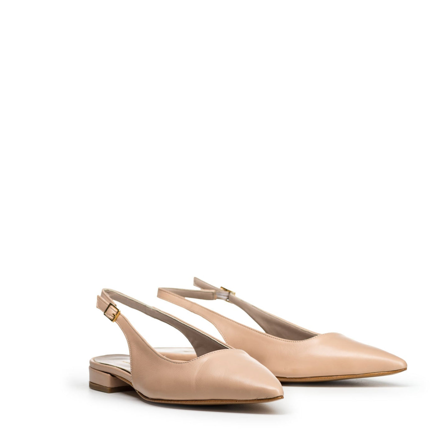 LUDMILLA - Pointed Slingback Pump in Nude Genuine Leather with 2cm Square Heel