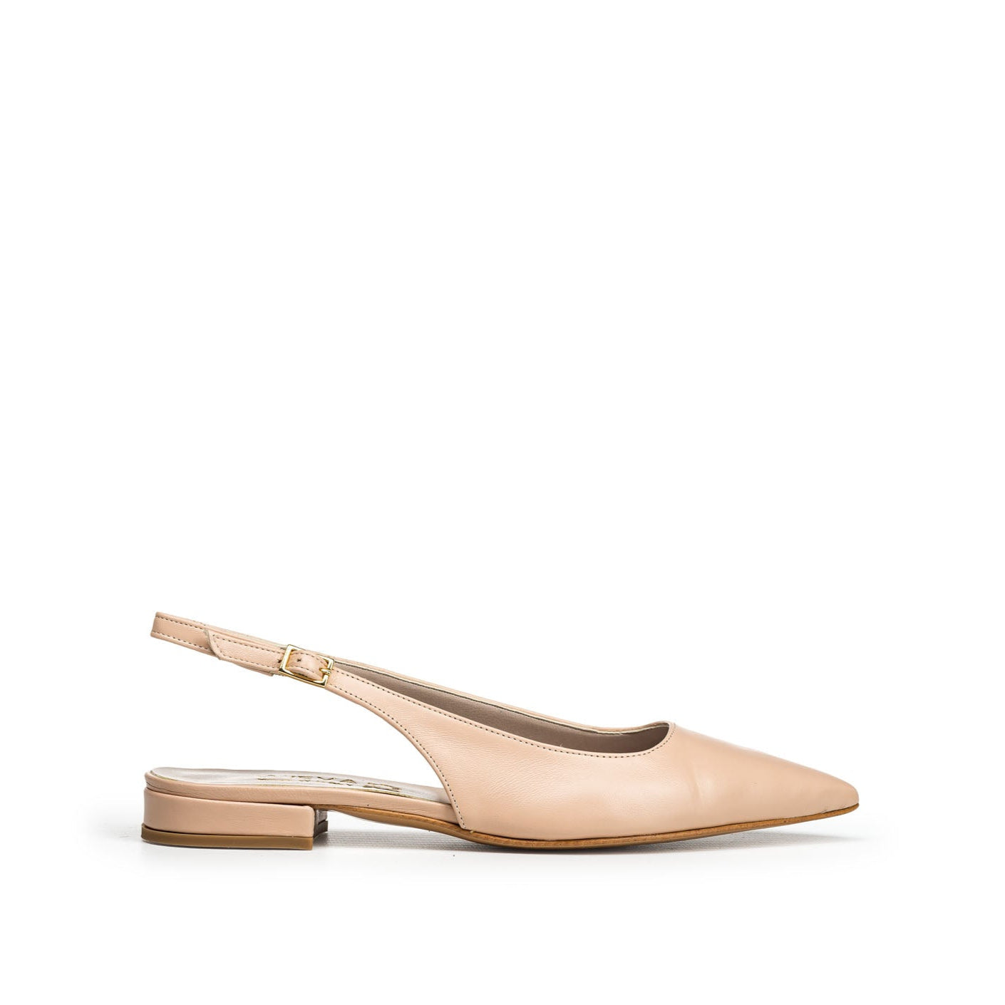 LUDMILLA - Decolleté Slingback a punta in Vera Pelle Nude con tacco quadrato 2 Cm