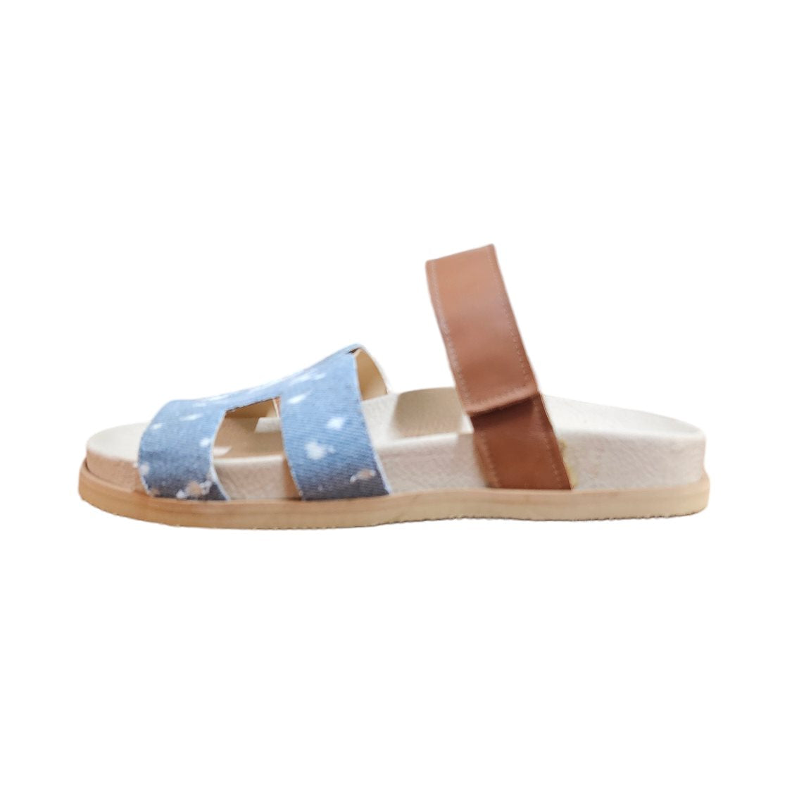 LUNA - Zapatilla de Piel Auténtica y Tejido Denim Vintage Jeans con Plantilla Anatómica de Goma de 3 cm