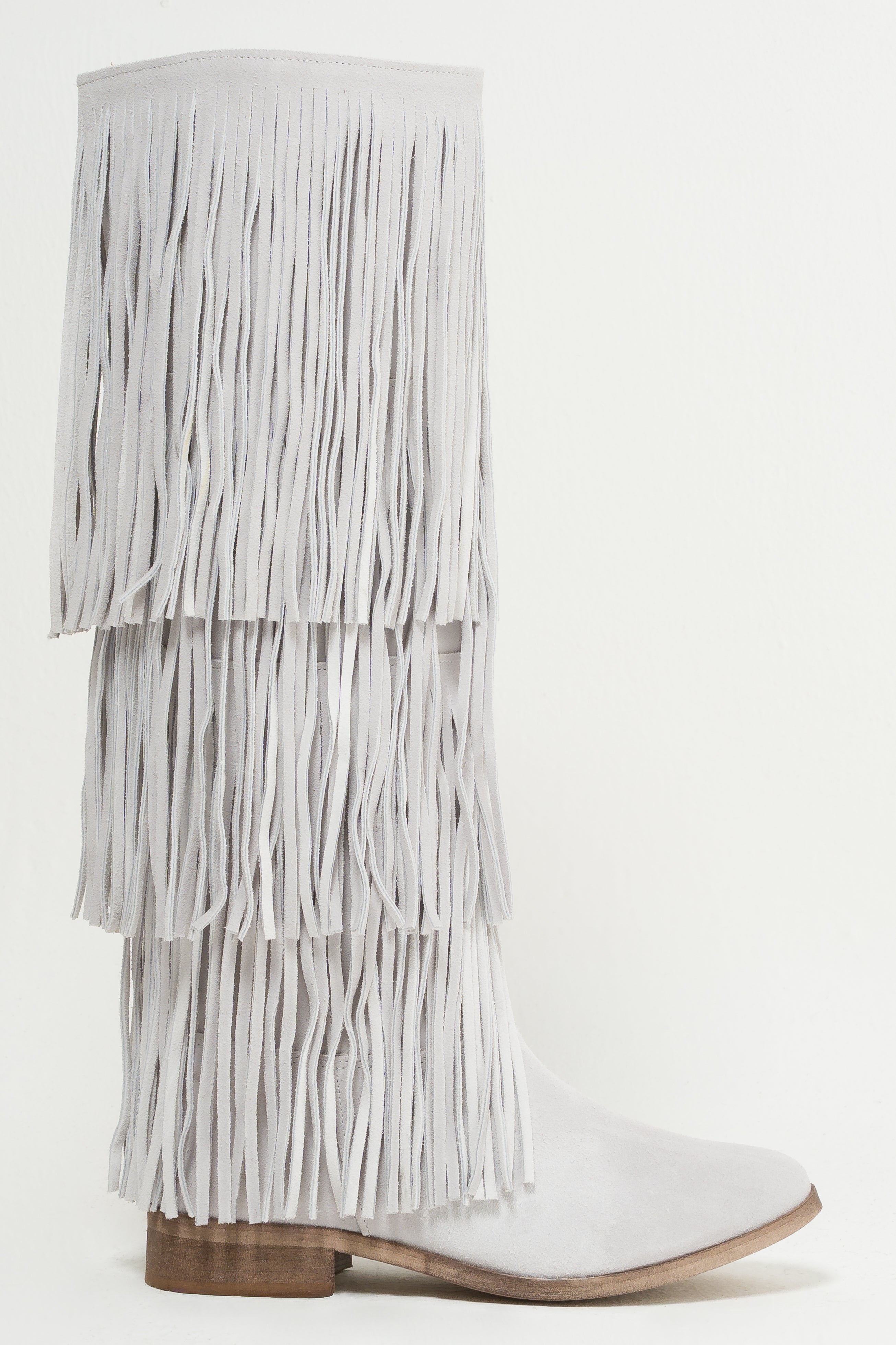 1125_INDIAN - Tubular boot in real suede leather with fringes and Indian mood buttons