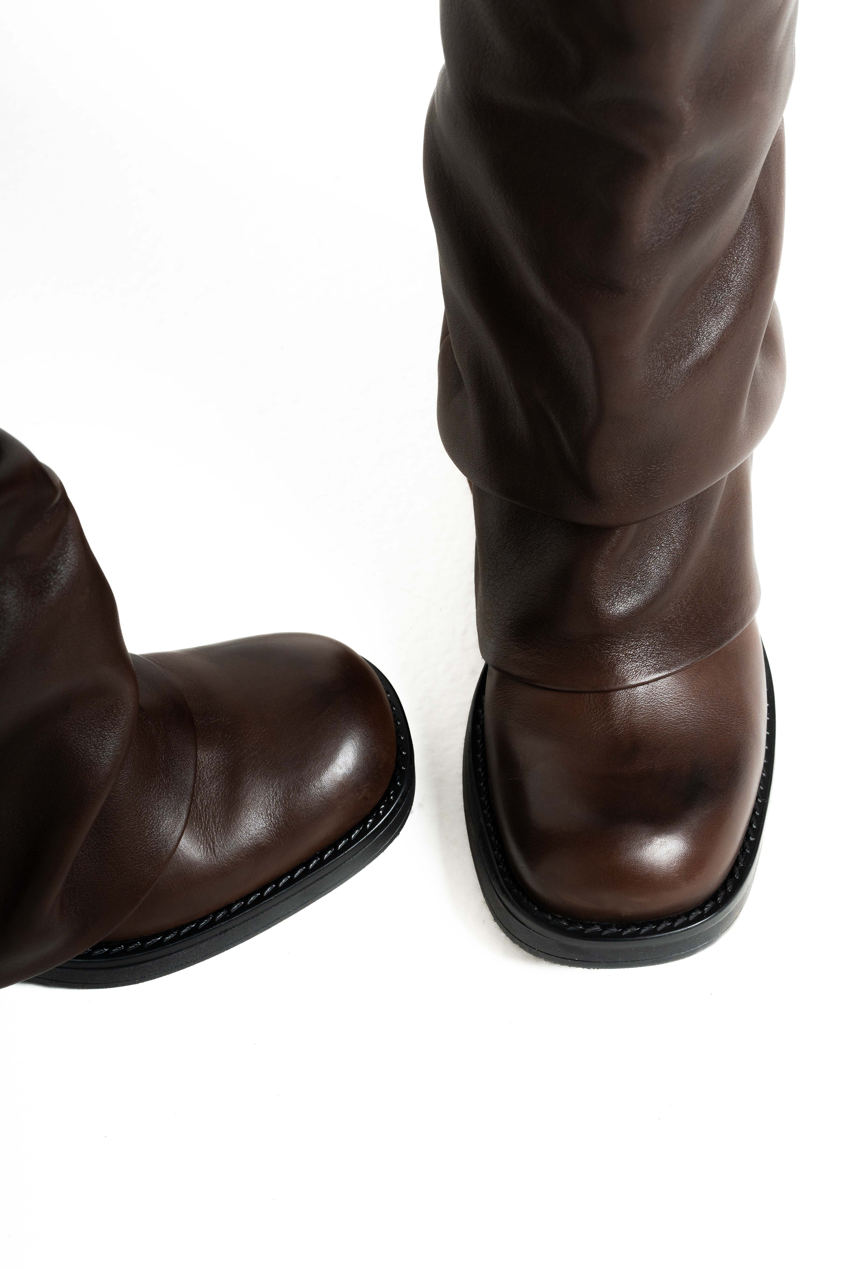 V7 - Tubular boot mood Biker Amphibian in real black leather with rubber sole and buckles