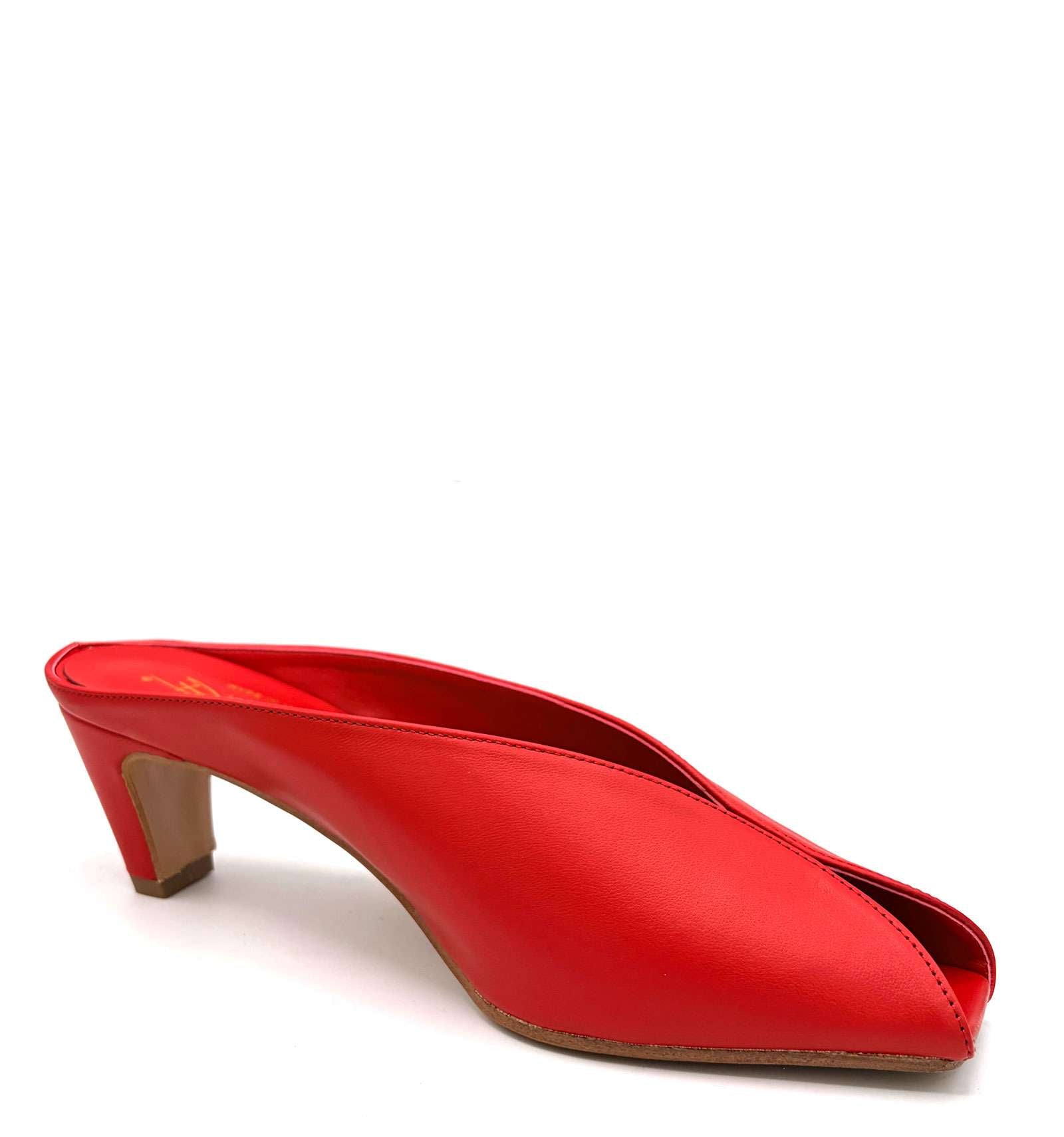 NINA - Mule in Vera Pelle Rossa con Scolla a V