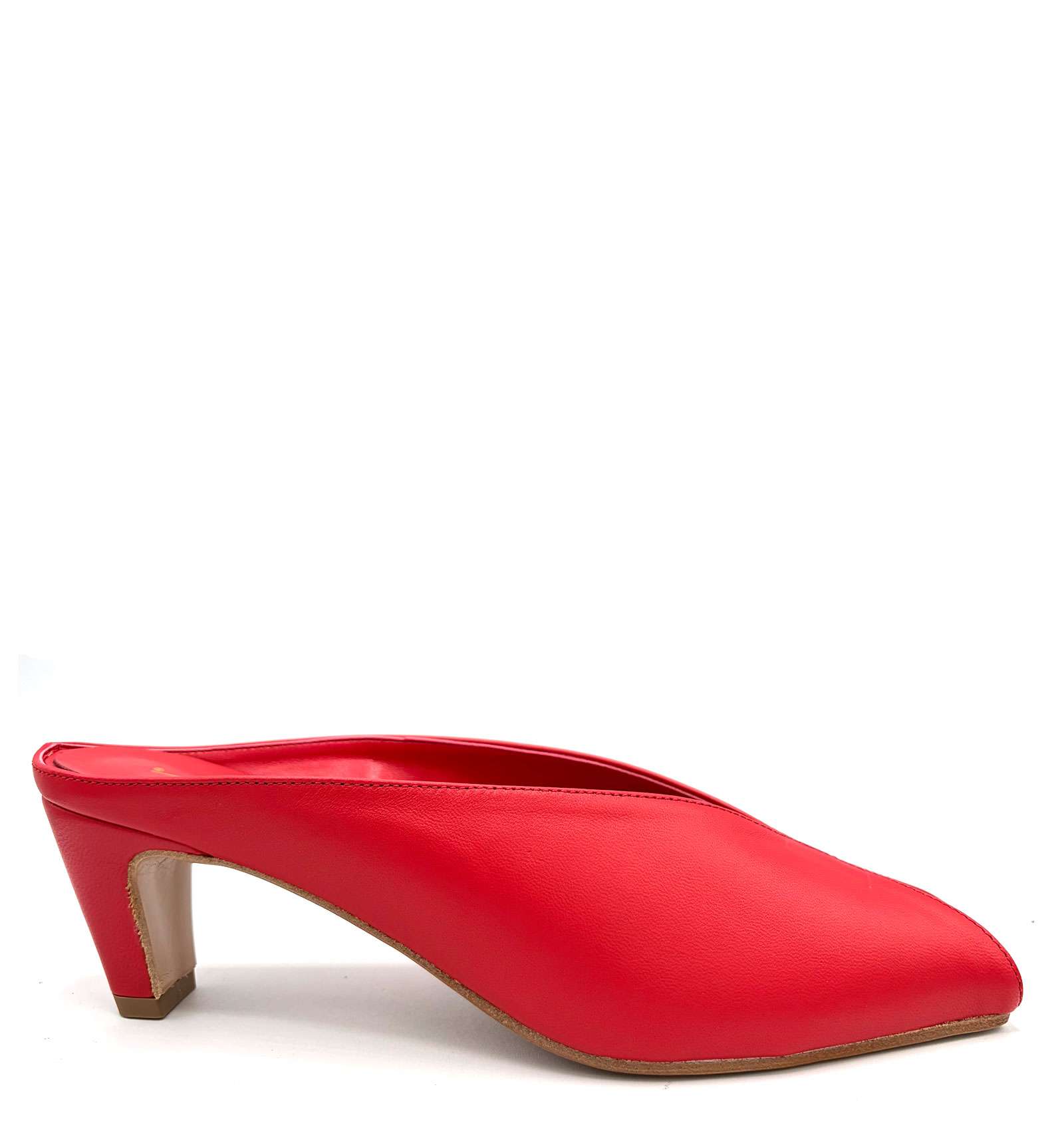 NINA - Mule in Vera Pelle Rossa con Scolla a V
