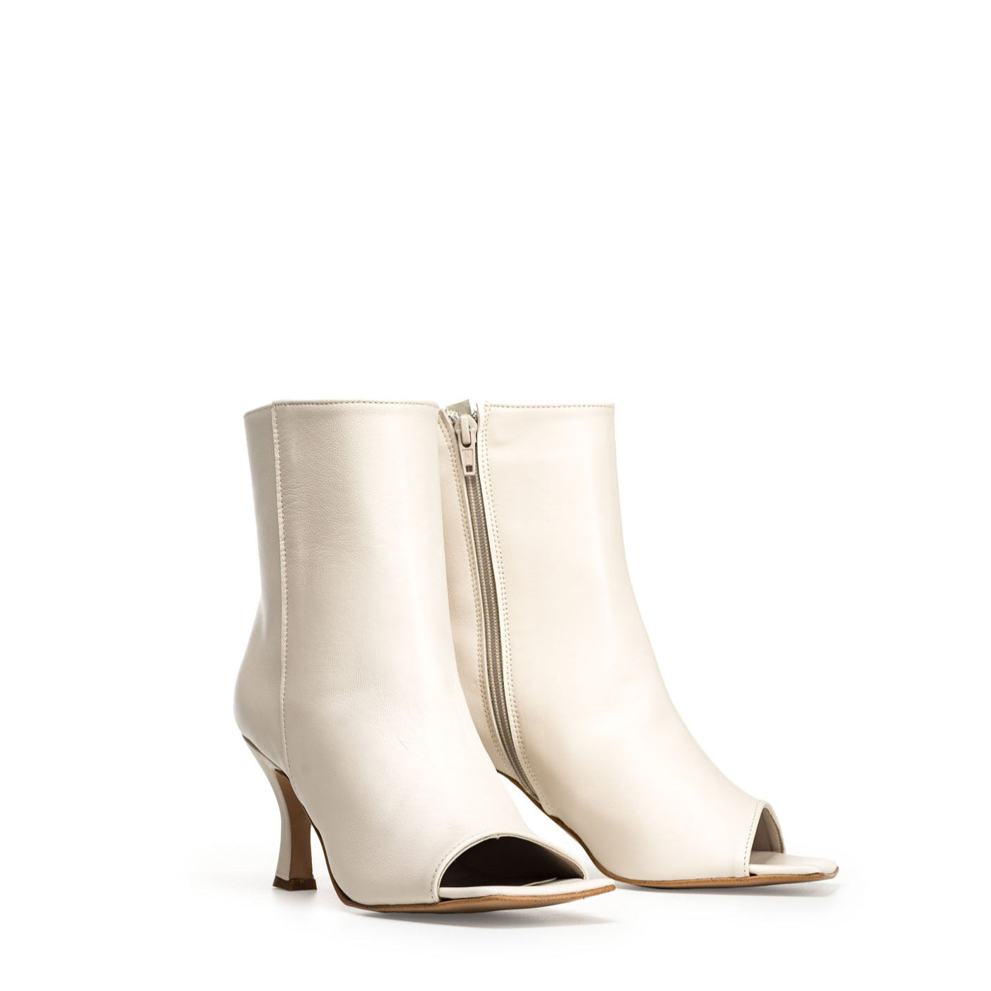 PARIS - Peep Toe Ankle Boot in Genuine Leather with 7cm Heel