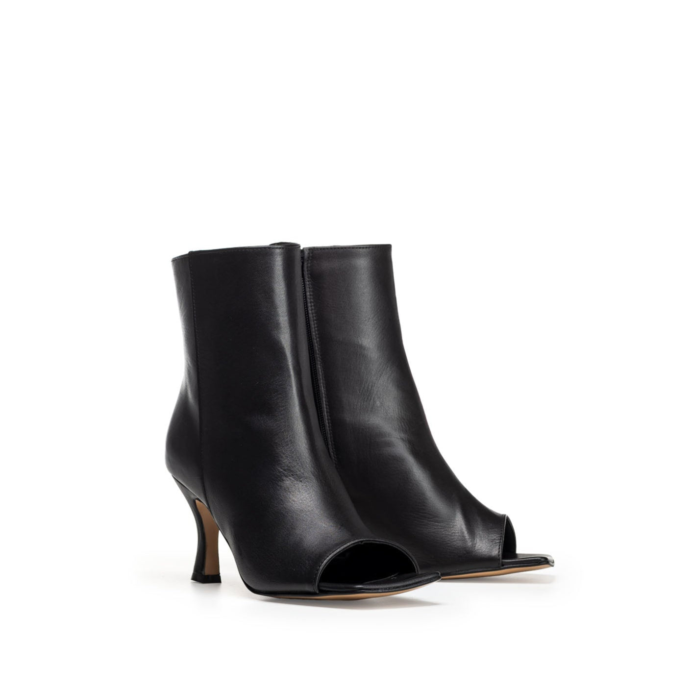 PARIS - Peep Toe Ankle Boot in Black Genuine Leather with 7cm Heel