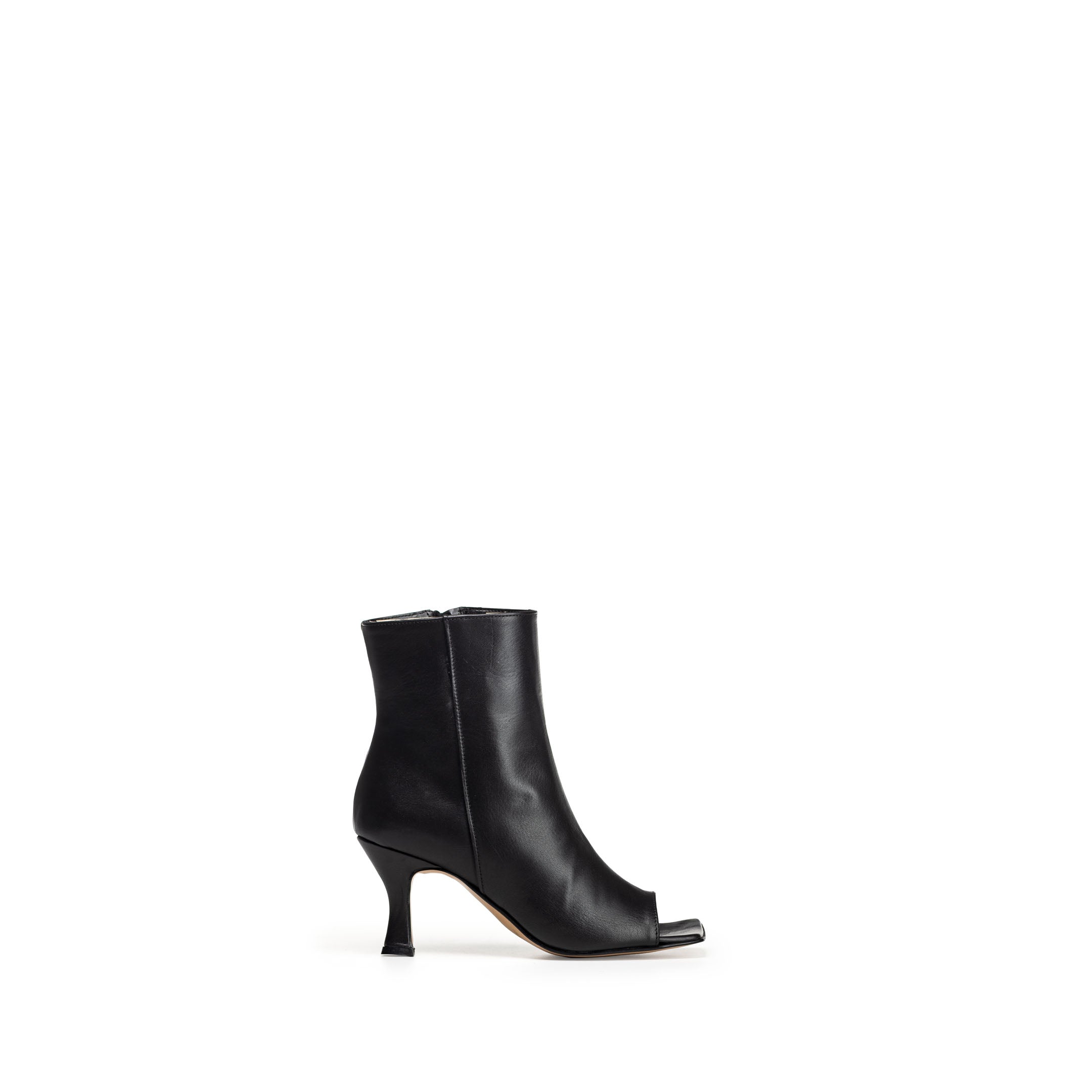 PARIS - Peep Toe Ankle Boot in Black Genuine Leather with 7cm Heel