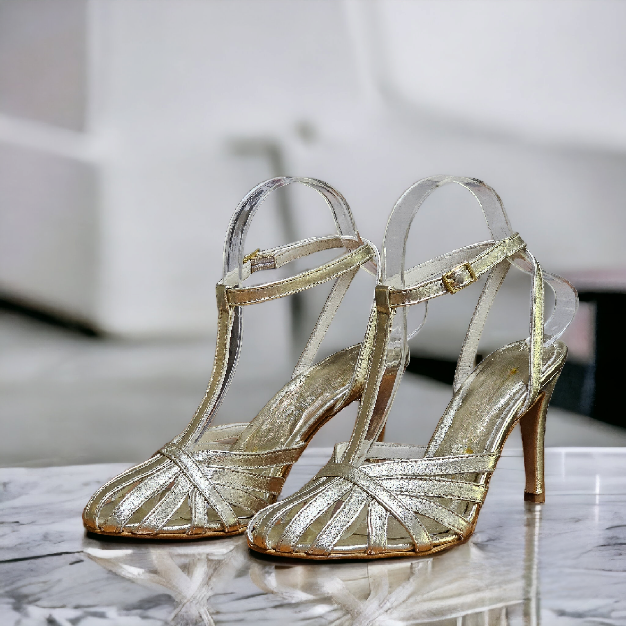 CAGE_240 - Sandal in Real Laminated Leather with 9 cm Heel