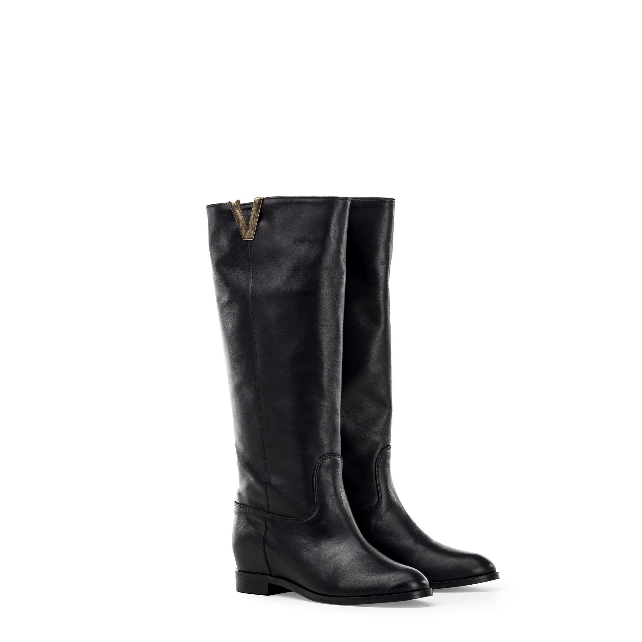 R120 - Genuine Leather tubular boot with internal rise and Golden Accessory