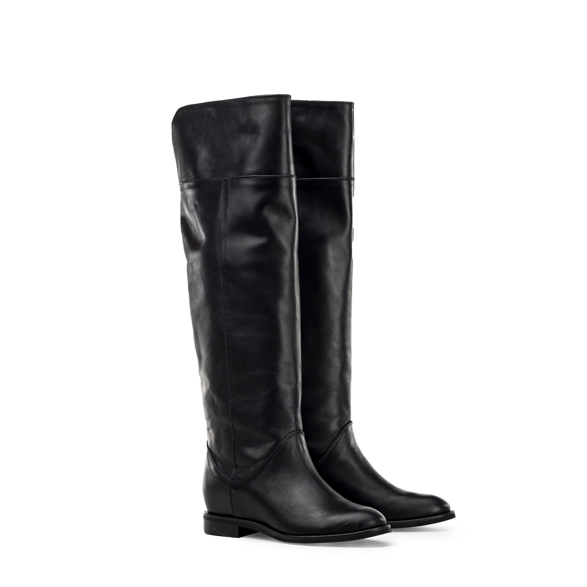 R1205 - Knee-high tubular boot in genuine leather with internal lift