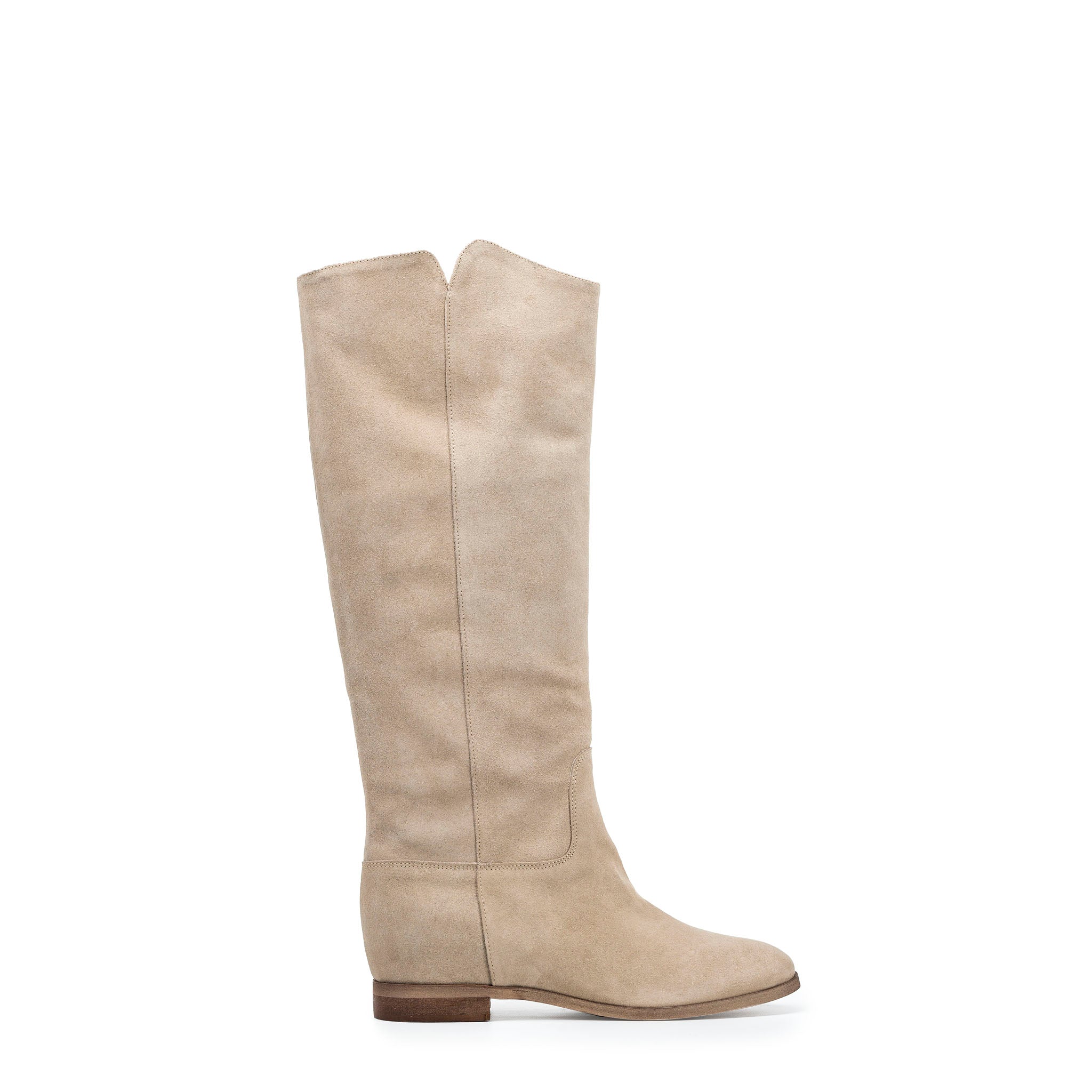 R40 - Bota tubular de ante genuino beige con elevación interna