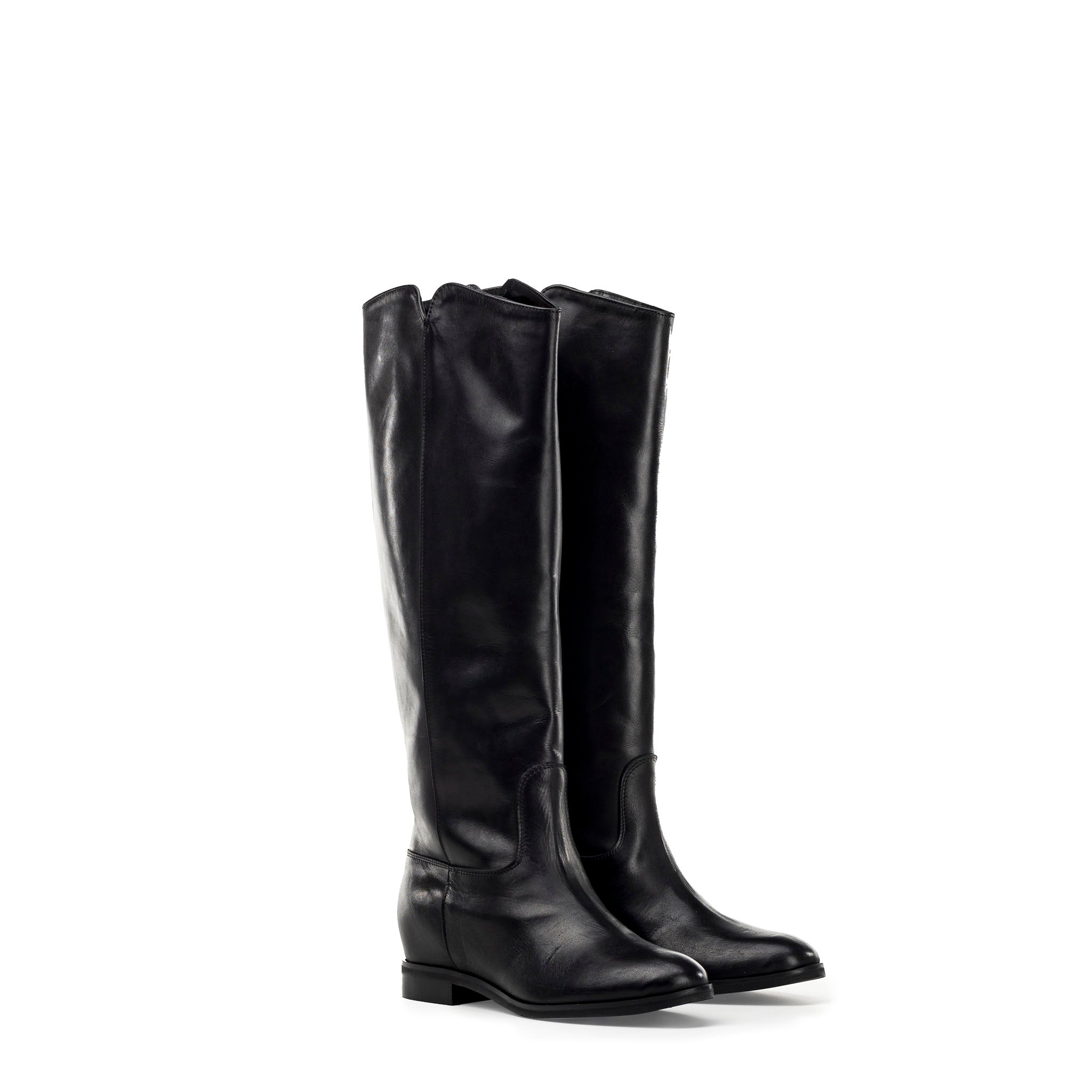 2560R40 - Black Genuine Leather Tubular Boot (WITHOUT INTERNAL LIFT)