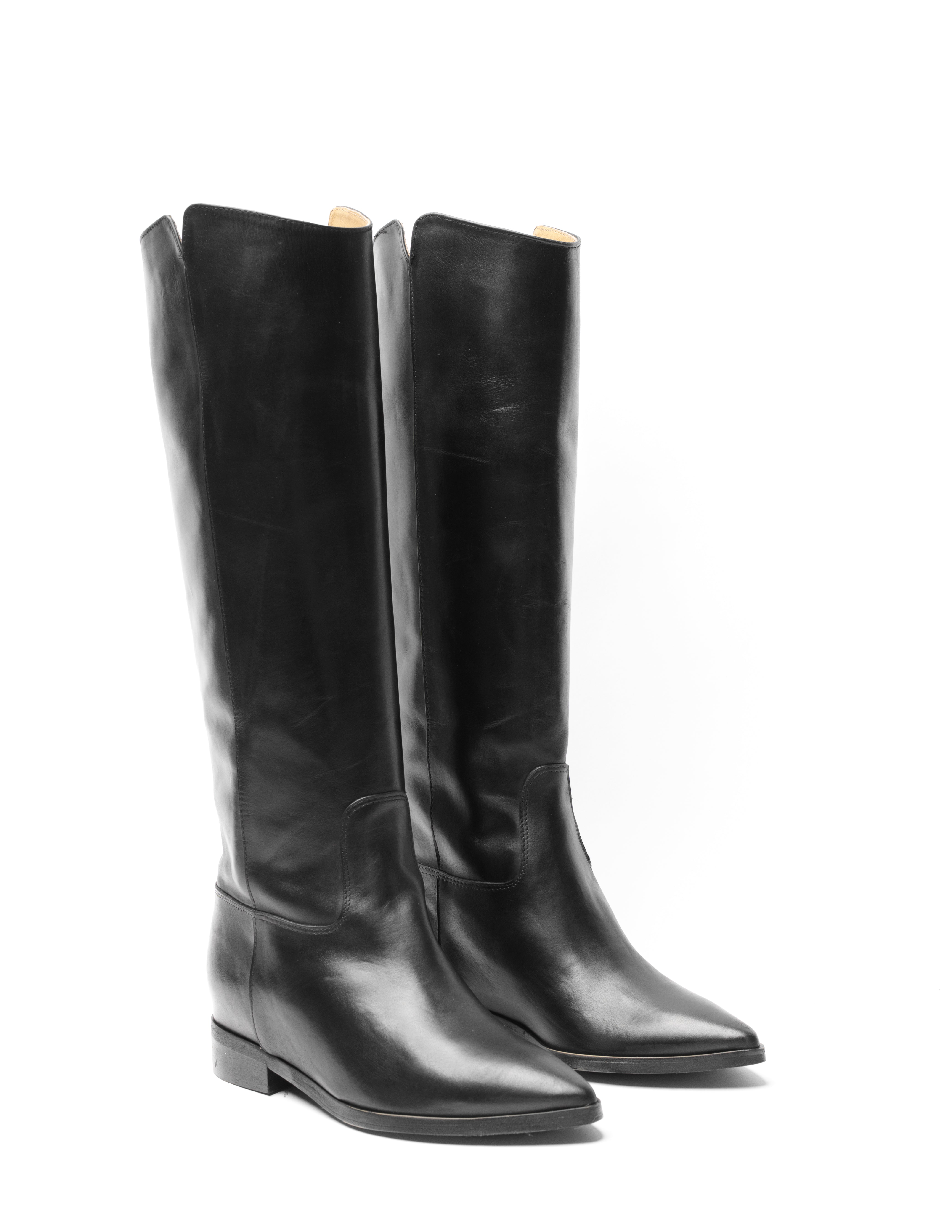 R443 - Bota tubular de piel auténtica negra con elevación interna Mood Camperos