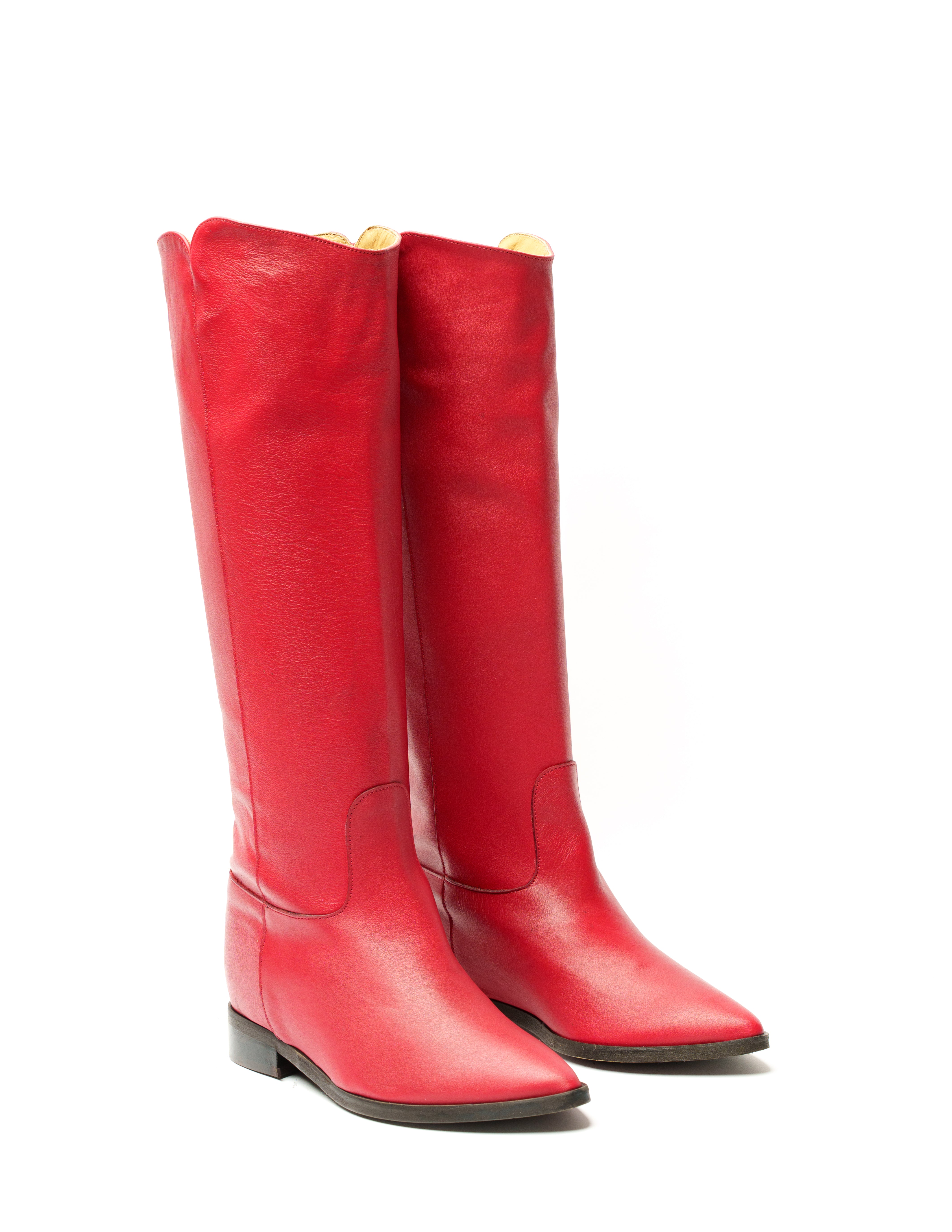 R443 - Stivale tubolare in Vera Pelle Rossa Mood Camperos con rialzo interno