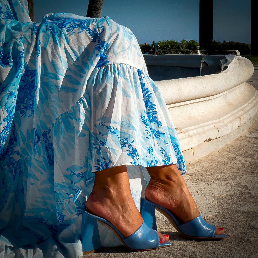REBECCA - Mule Sandal in Real Sky Nappa with 10 Cm heel