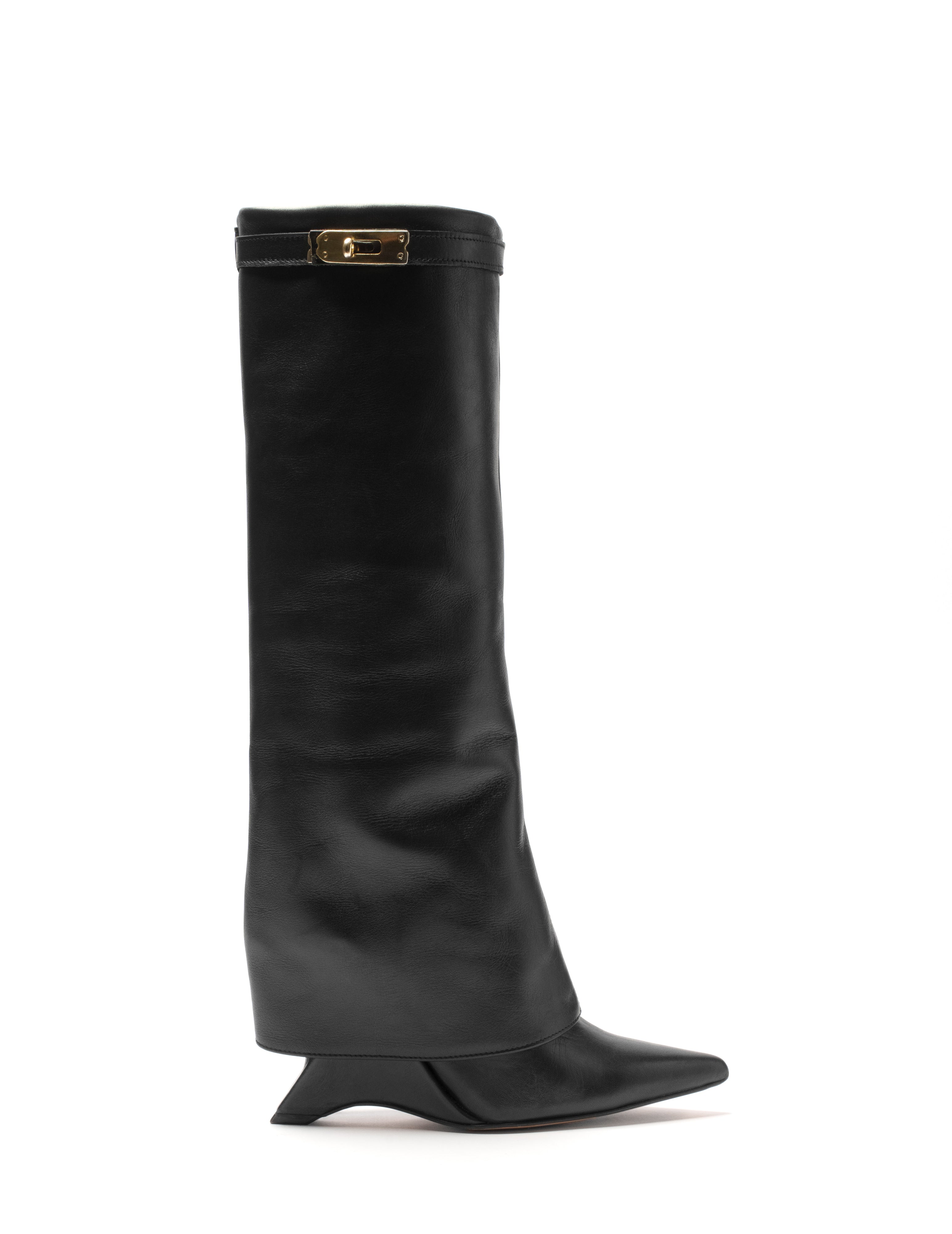 ROOFTOP - Tubular boot in genuine leather with asymmetrical wedge