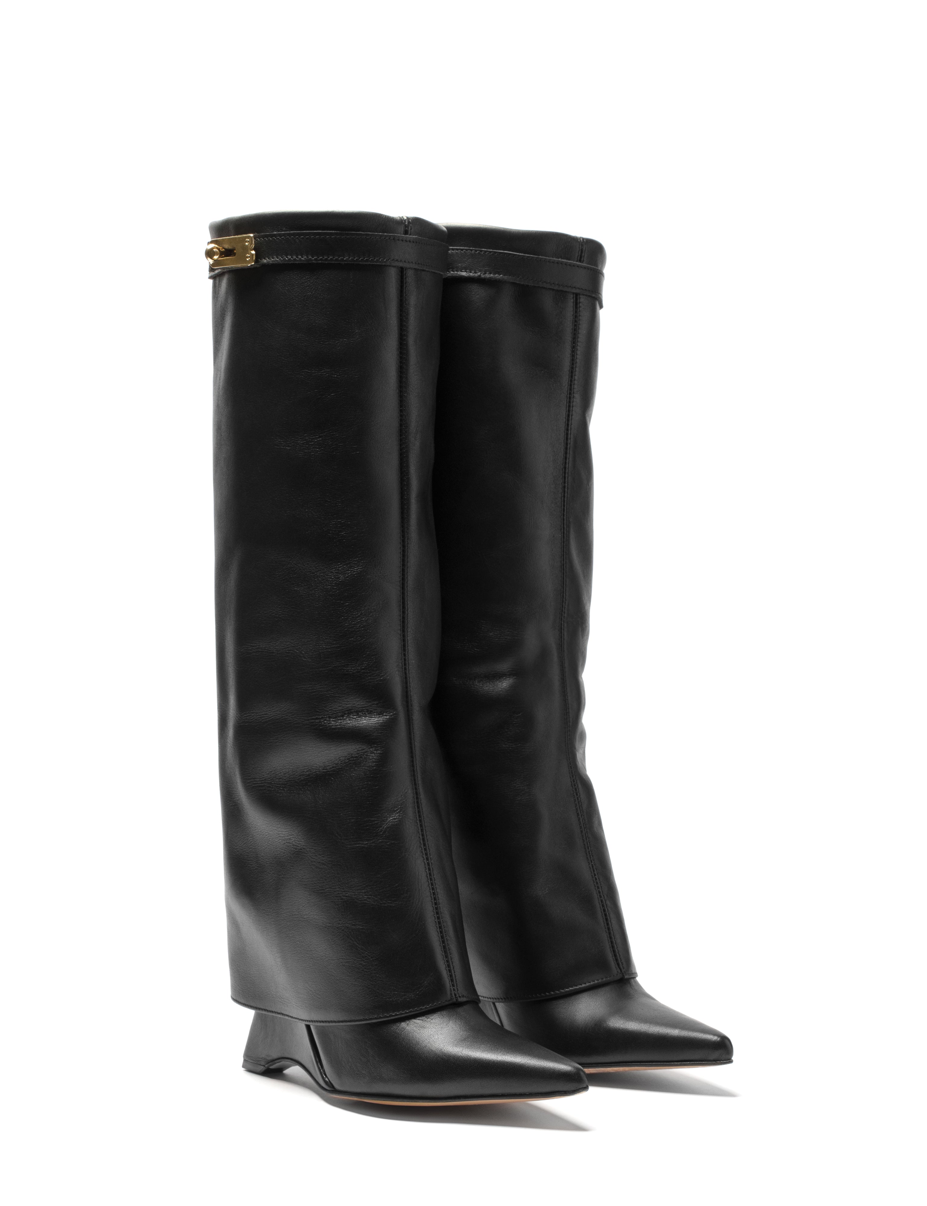 ROOFTOP - Tubular boot in genuine leather with asymmetrical wedge