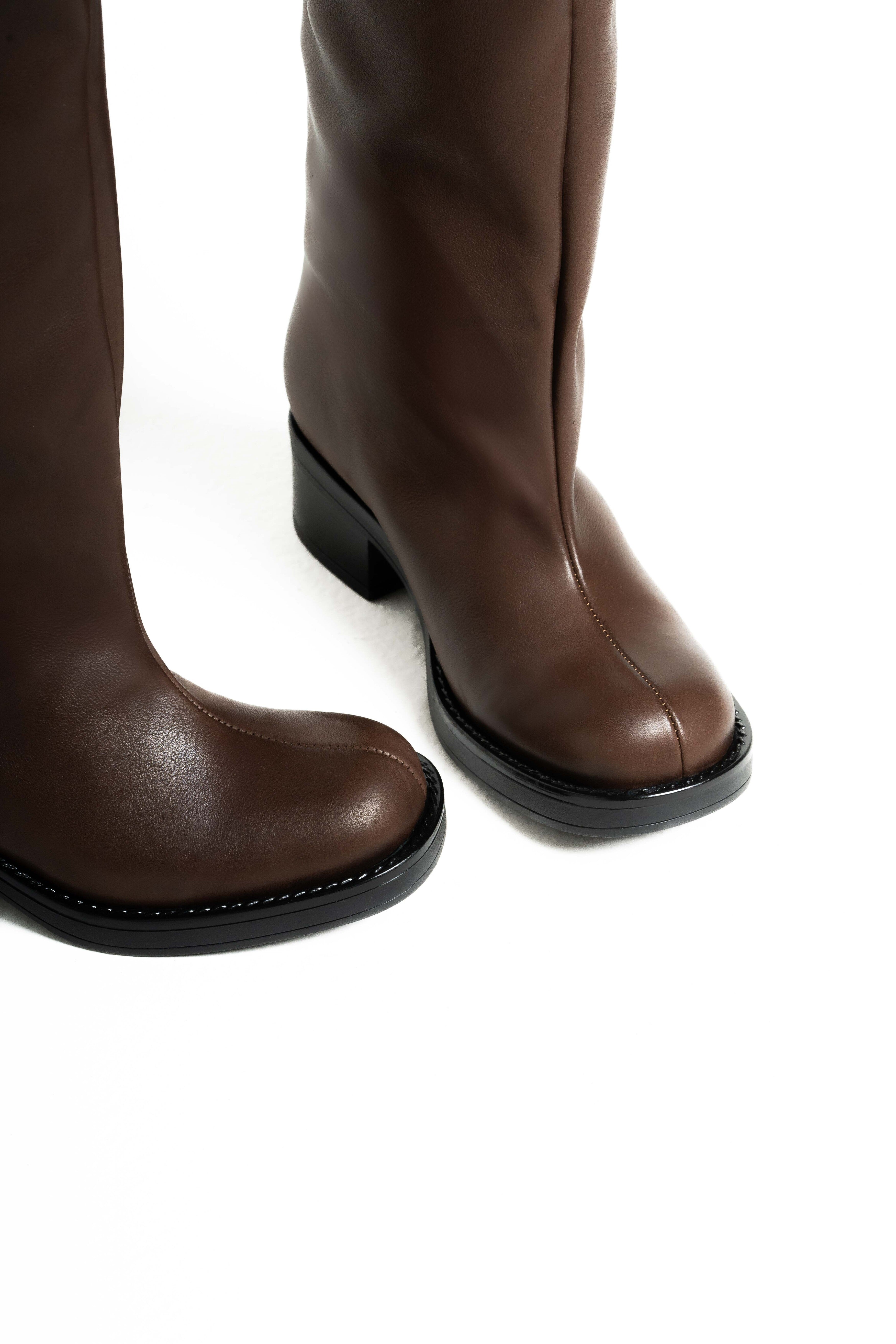 V7 - Tubular boot mood Biker Amphibian in real black leather with rubber sole and buckles