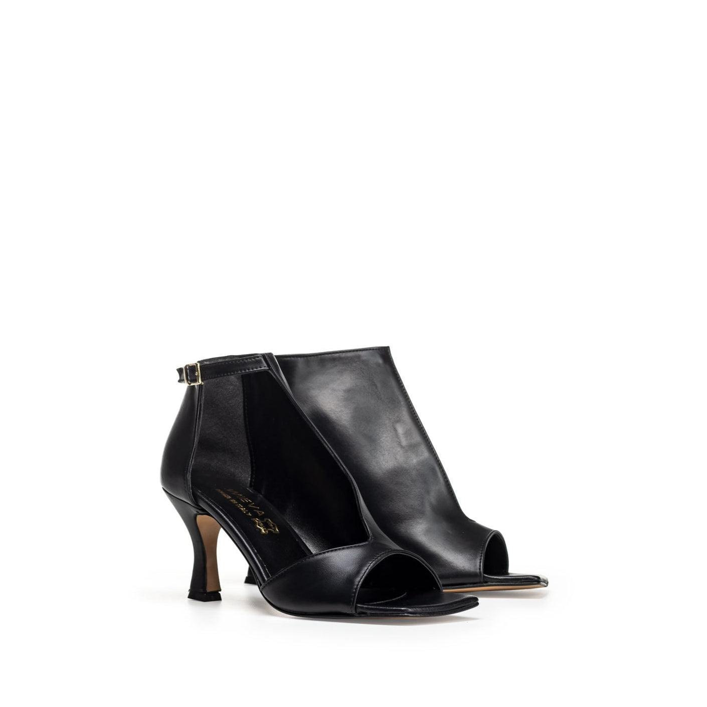 SIMMY - Peep-toe ankle boot with side opening in genuine black leather with 7 cm heel