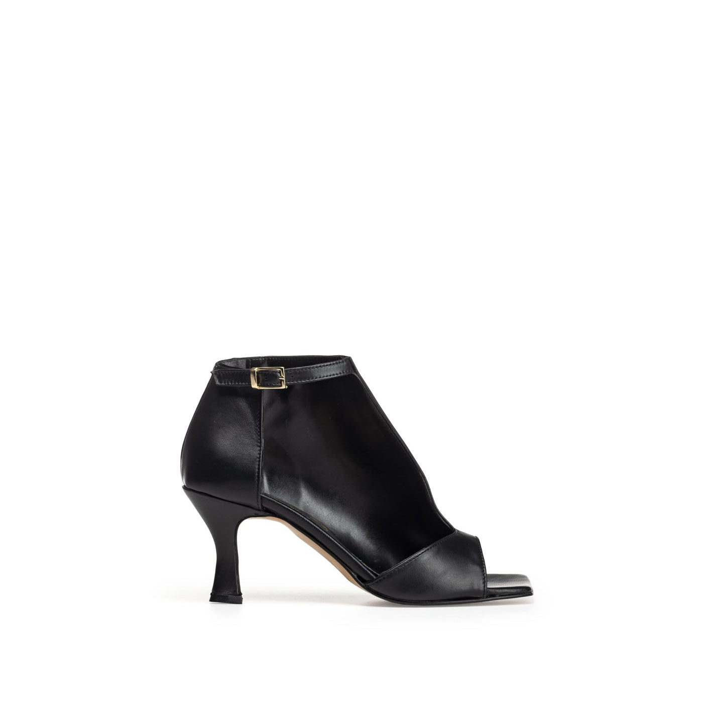 SIMMY - Peep-toe ankle boot with side opening in genuine black leather with 7 cm heel