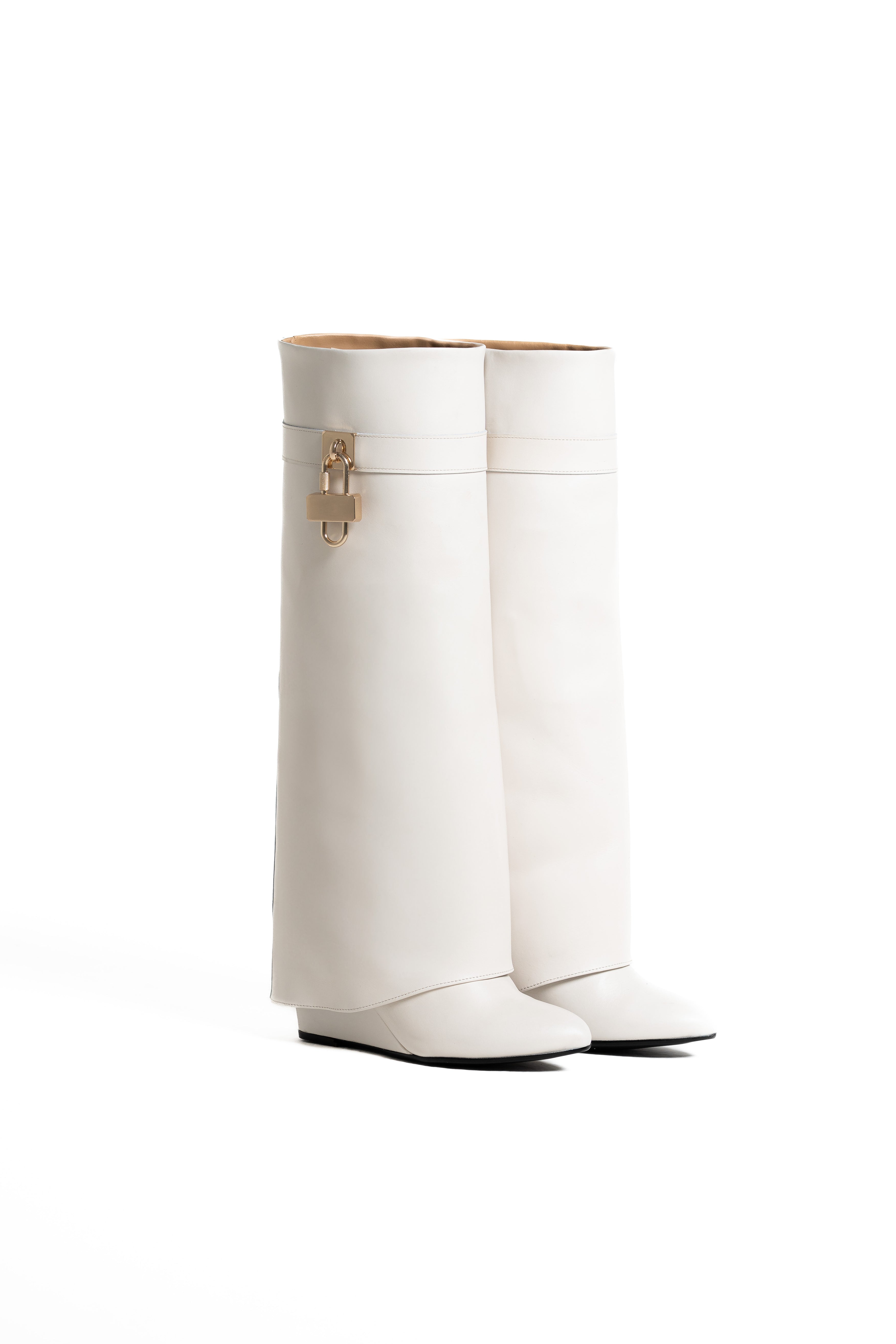 SOPHIE - White Genuine Leather Tubular Boot with Accessory and 7cm Heel/Wedge