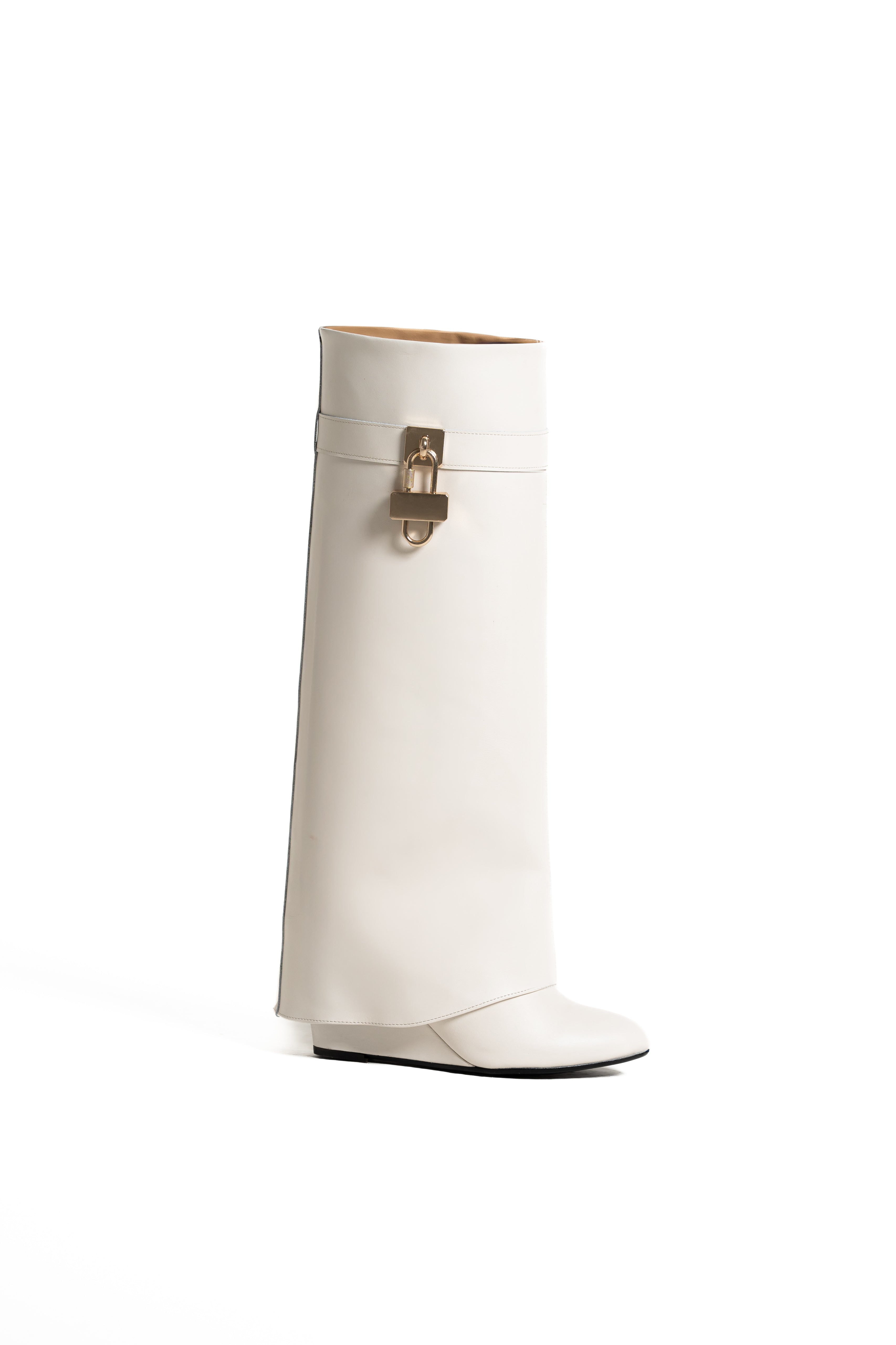 SOPHIE - White Genuine Leather Tubular Boot with Accessory and 7cm Heel/Wedge