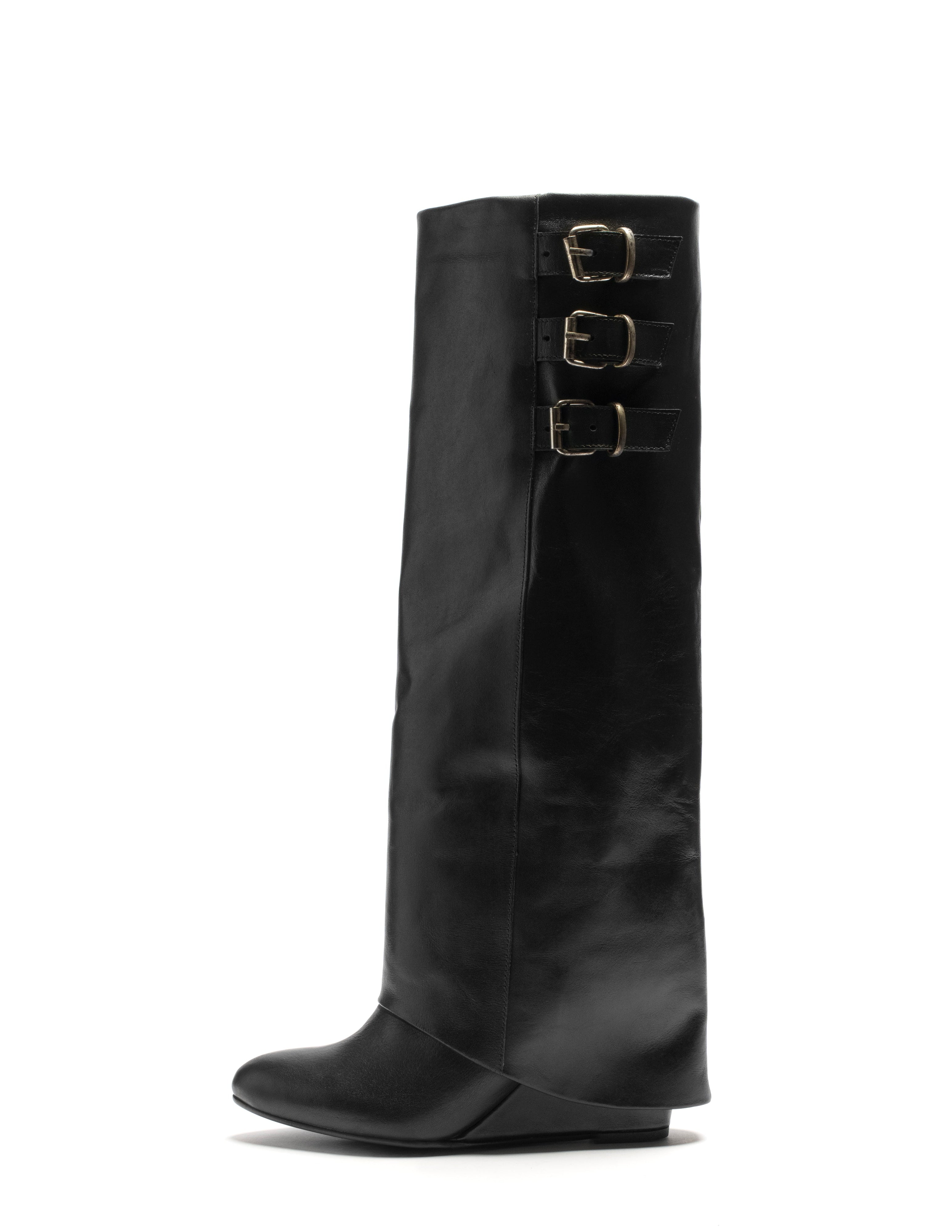 GV20 - Genuine Leather tubular boot with accessory and 7 Cm heel / wedge