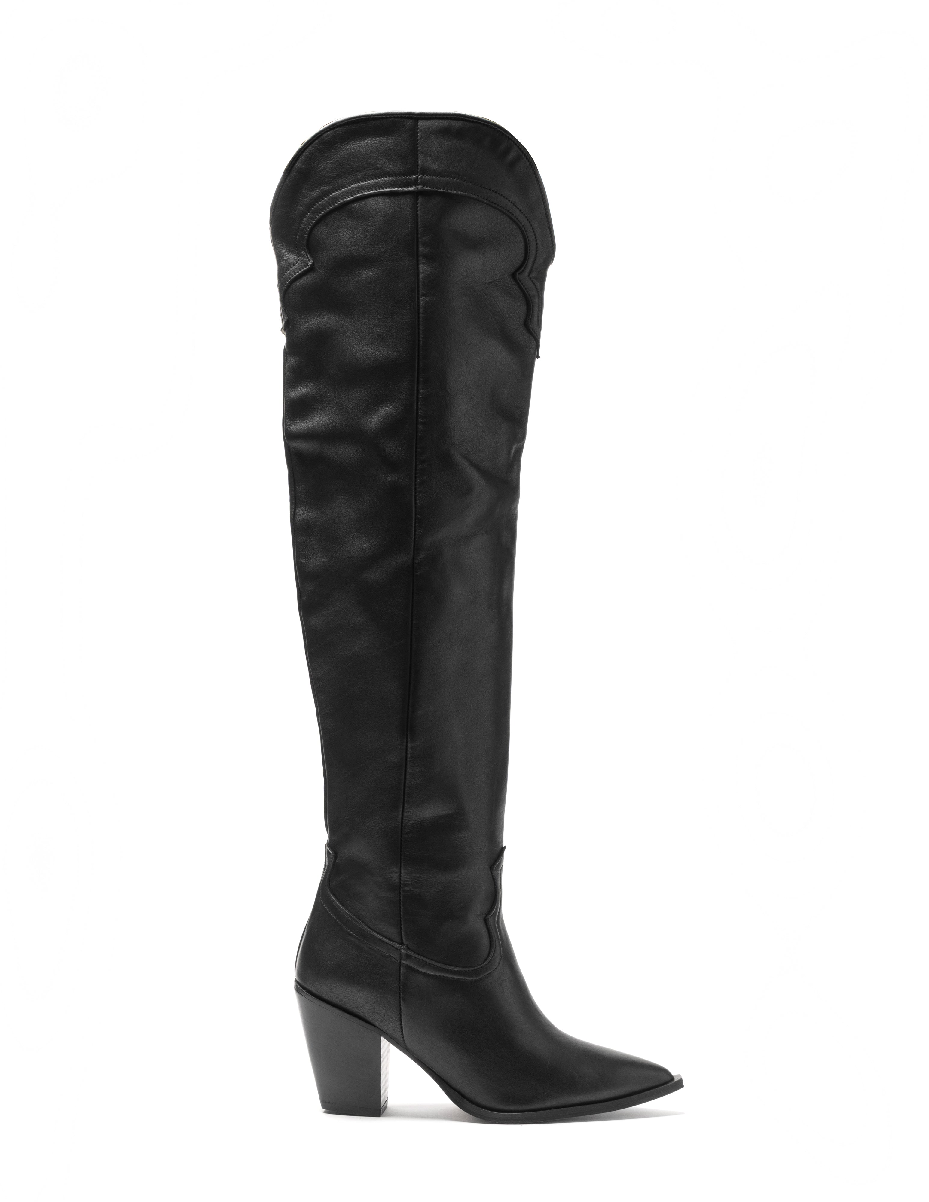 SOUND_TOP - Camperos over-the-knee tubular boot in genuine black leather with 7 cm heel