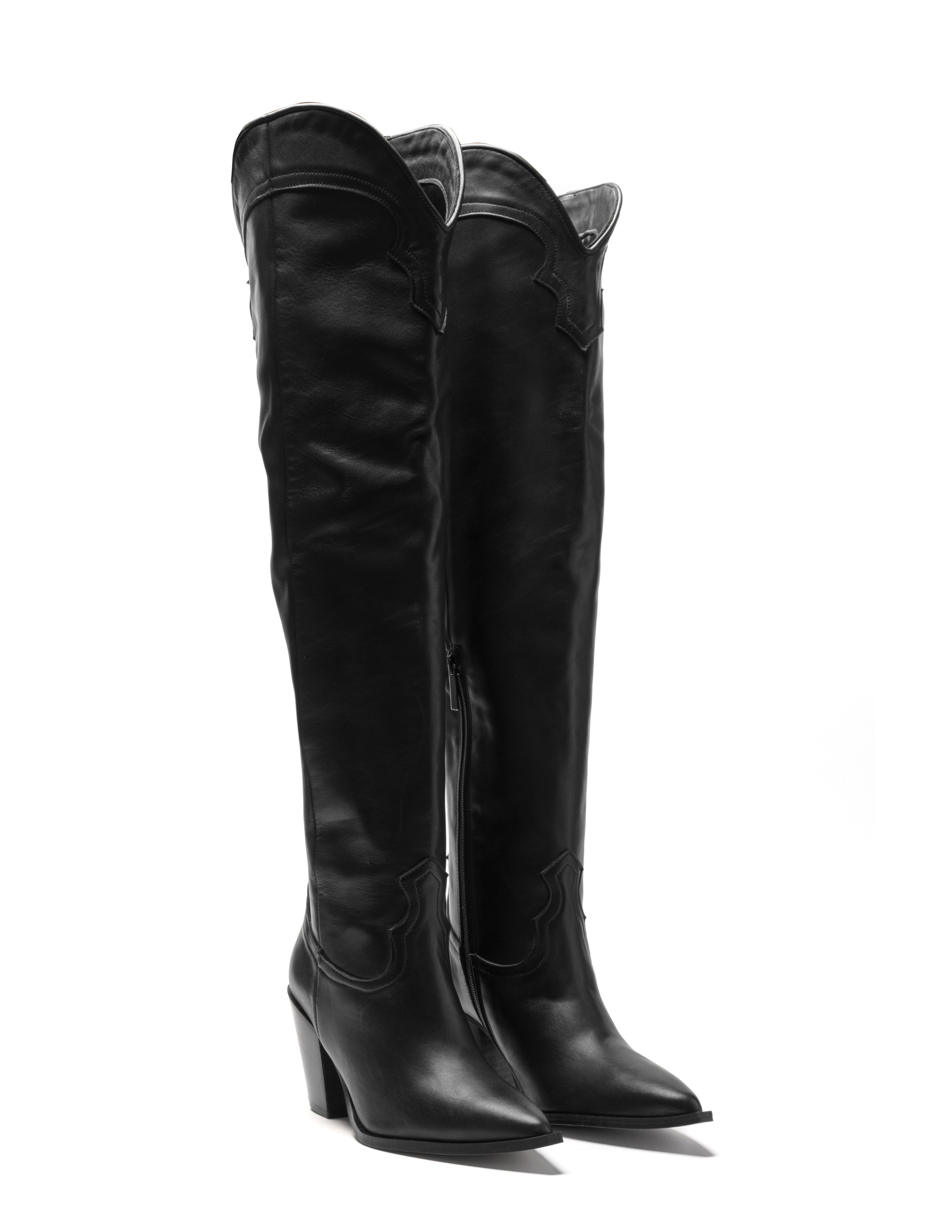 SOUND_TOP - Camperos over-the-knee tubular boot in genuine black leather with 7 cm heel