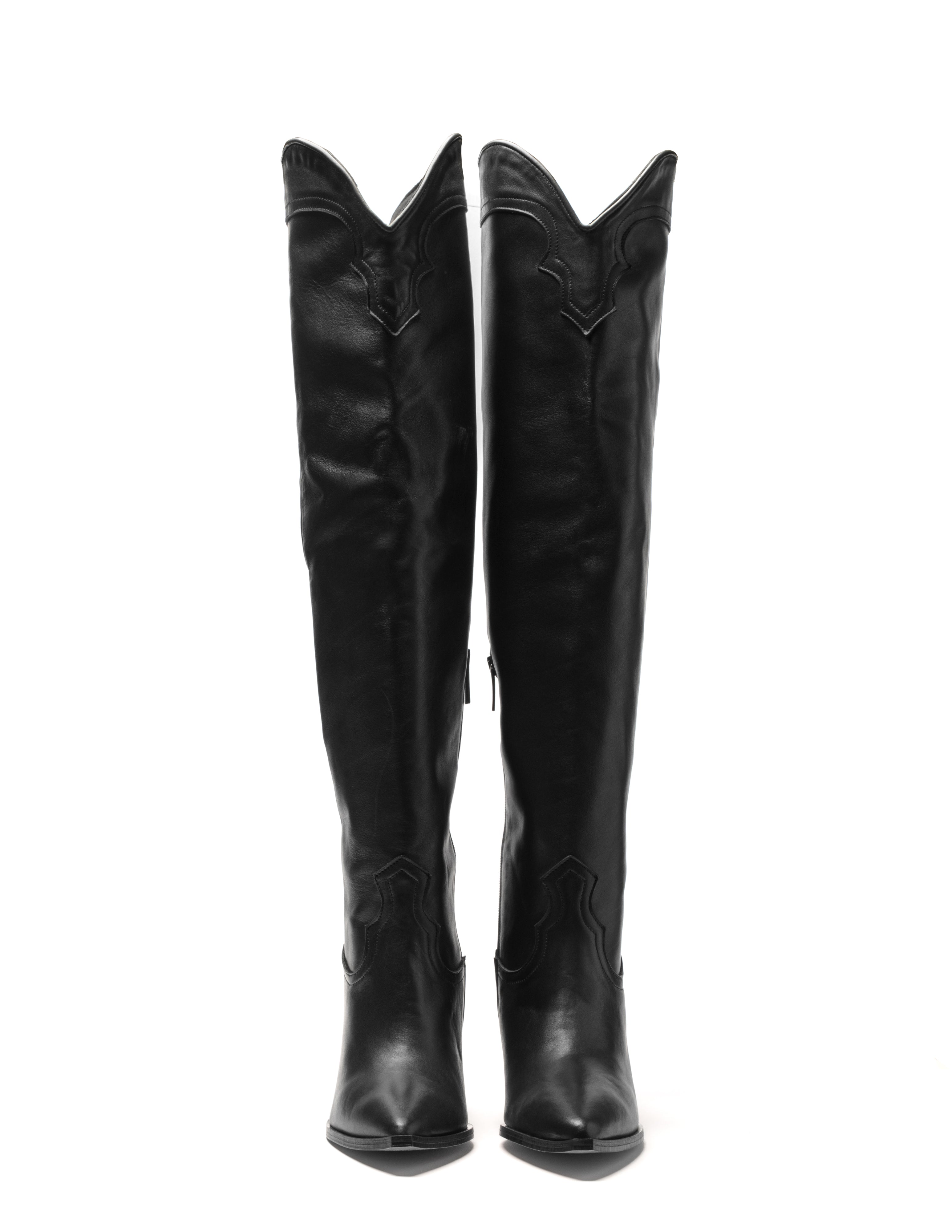 SOUND_TOP - Camperos over-the-knee tubular boot in genuine black leather with 7 cm heel