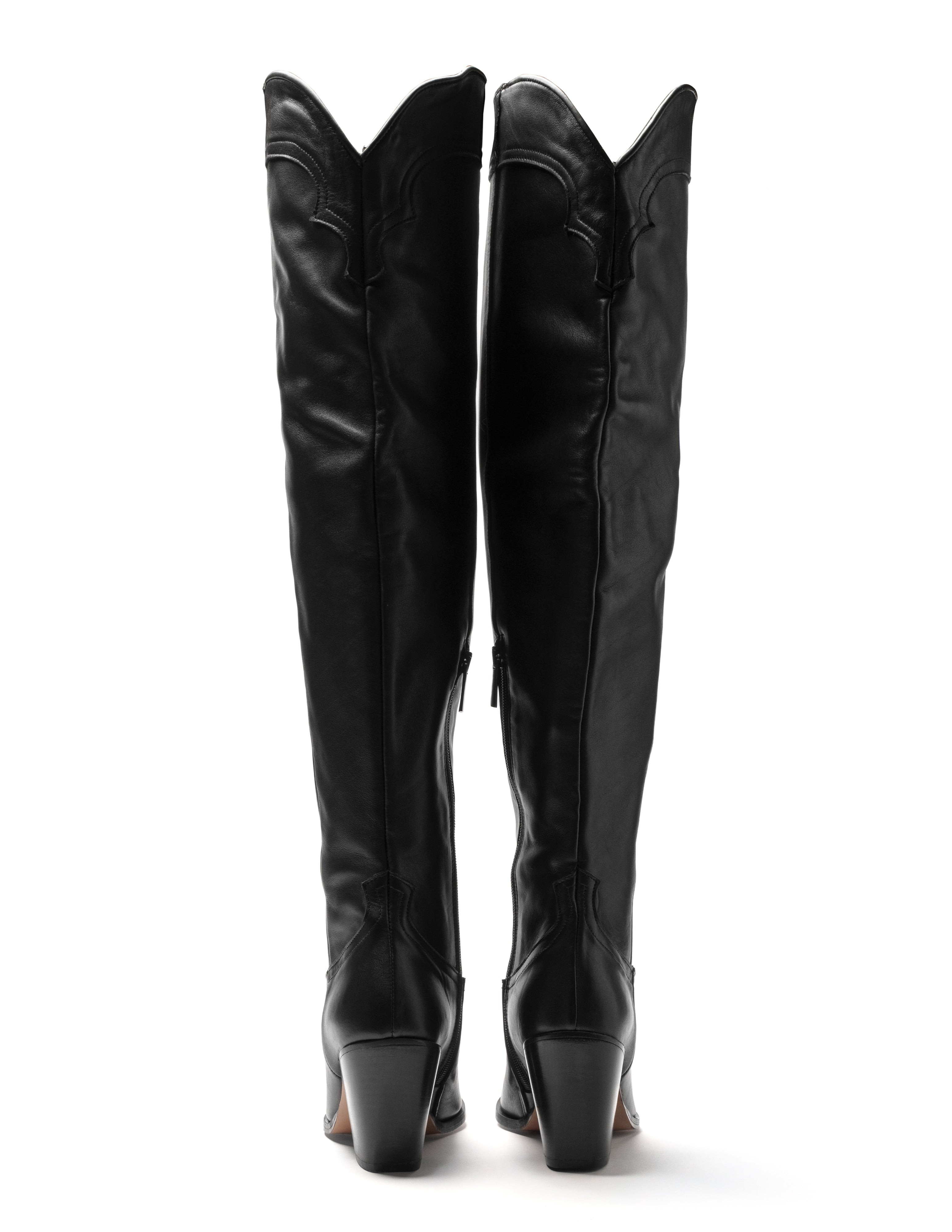 SOUND_TOP - Camperos over-the-knee tubular boot in genuine black leather with 7 cm heel