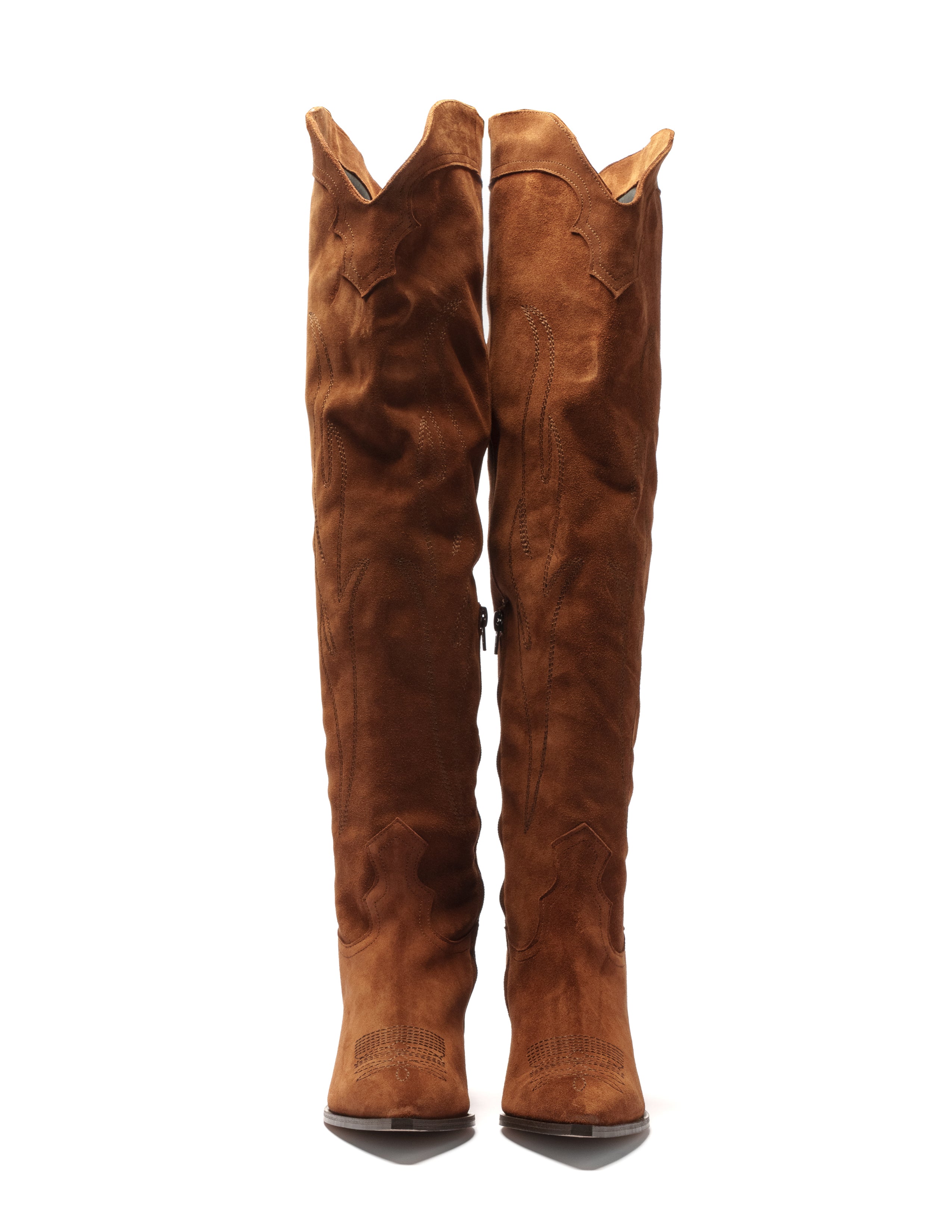 SOUND_TOP_FLAME - Camperos over-the-knee tubular boot in real burnt suede with embroidery and 7 cm heel