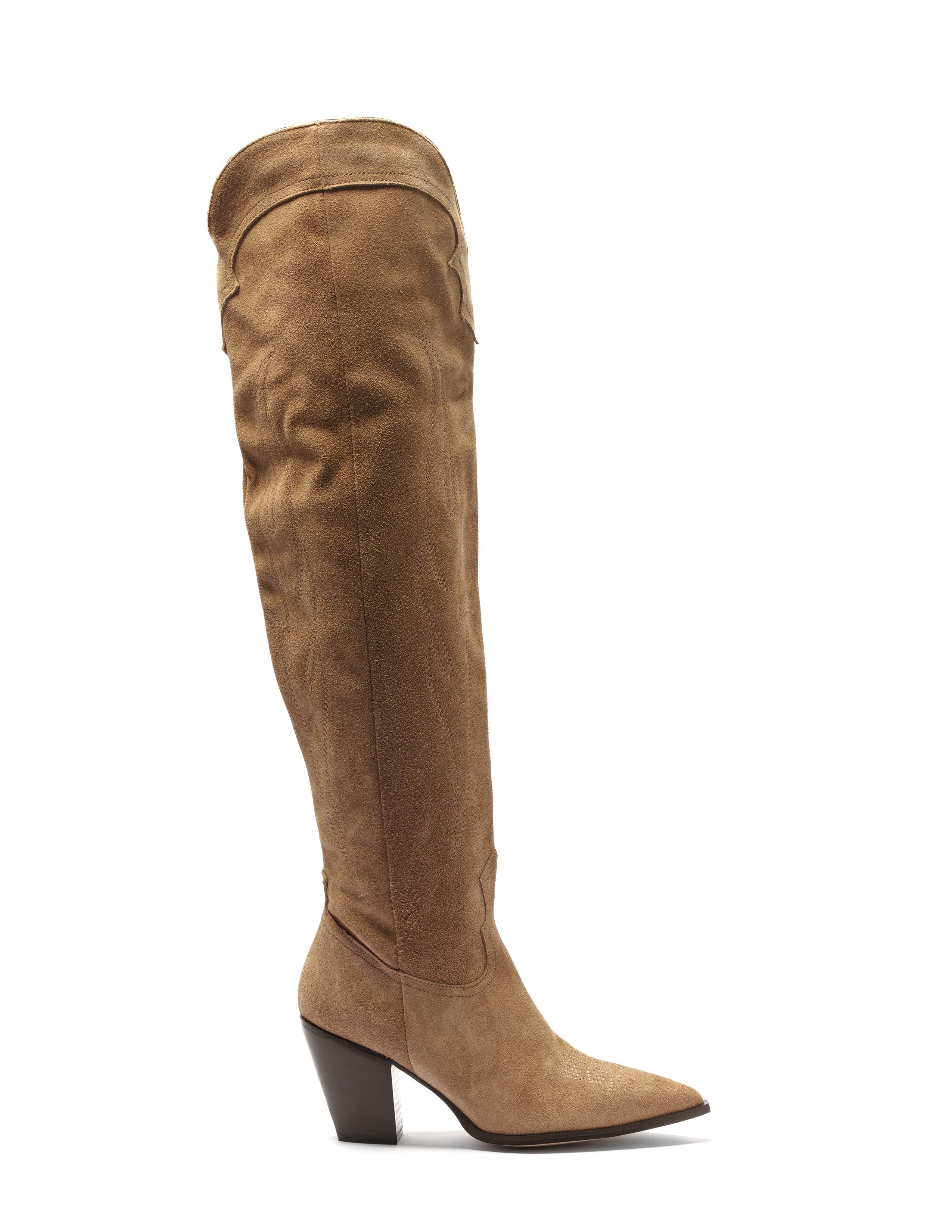 SOUND_TOP_FLAME - Camperos over-the-knee tubular boot in real dove grey suede with embroidery and 7 cm heel