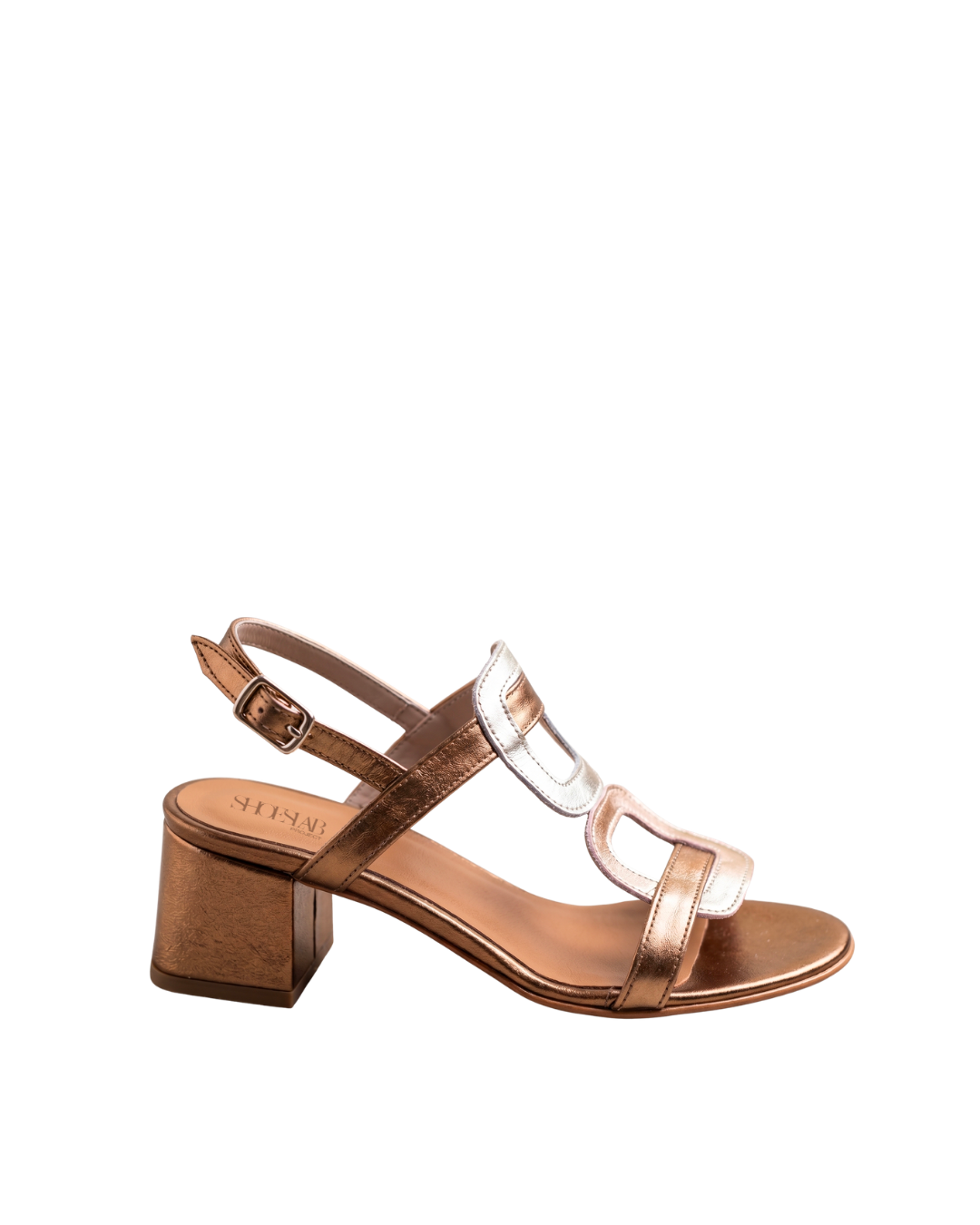 SQUARE - Sandal in Genuine Bronze Laminated Leather with 5 cm heel
