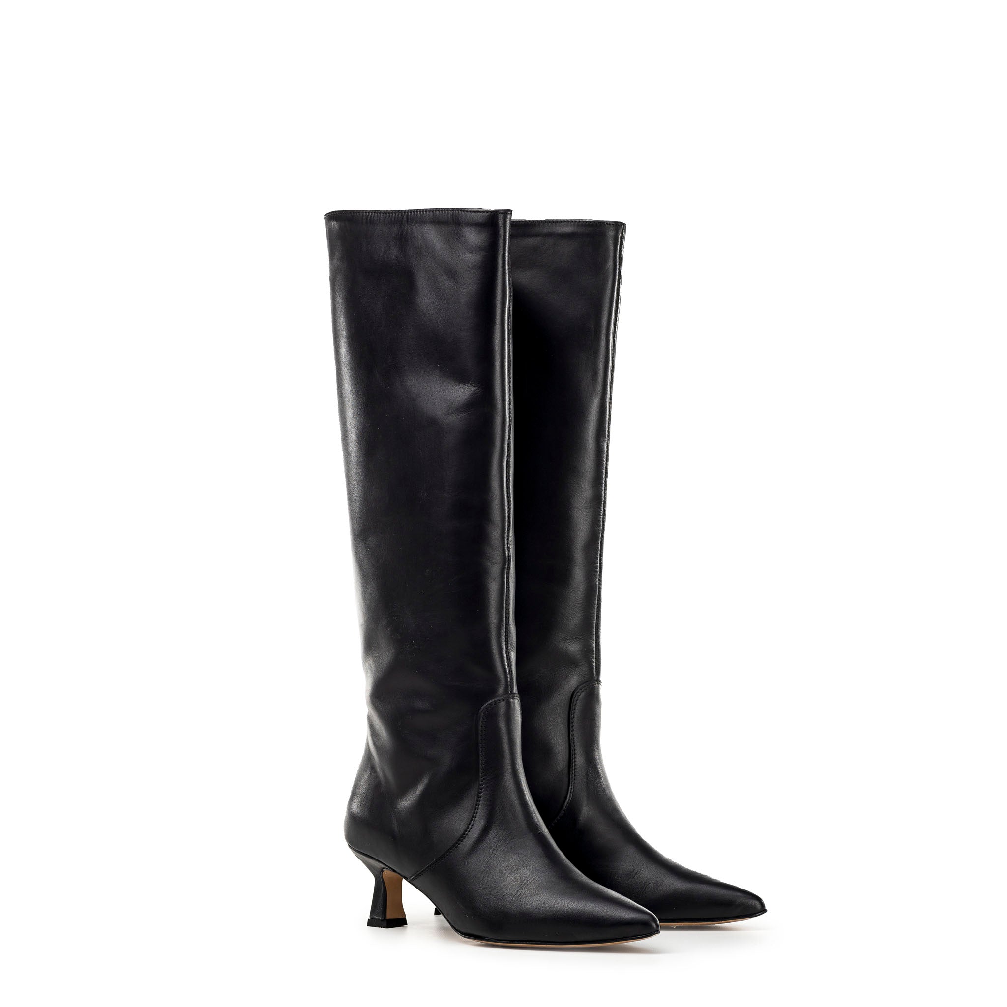 ST-347 - Black Genuine Leather Tubular Boot with 5cm Heel