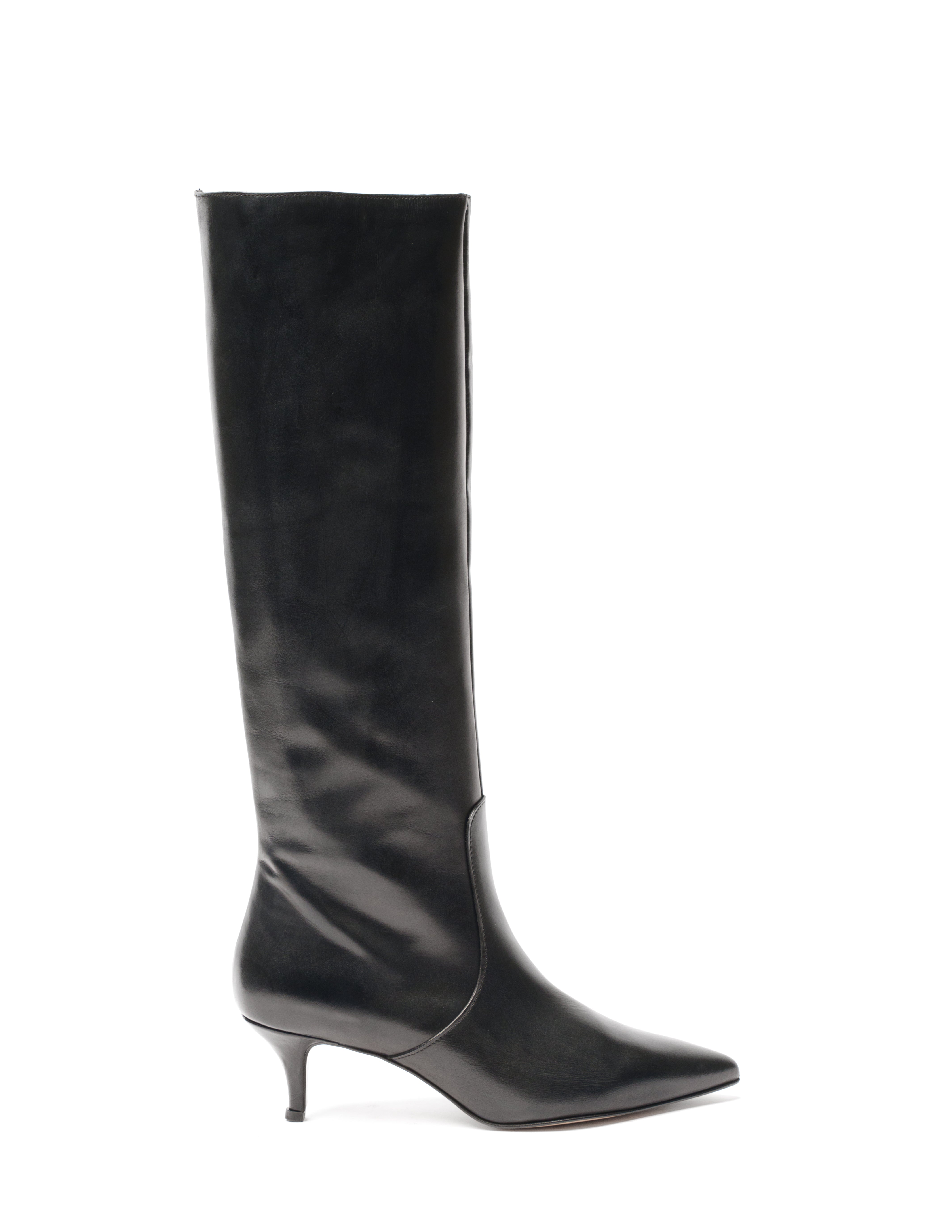 ST-195 - Black Genuine Leather Tubular Boot with 5cm Heel