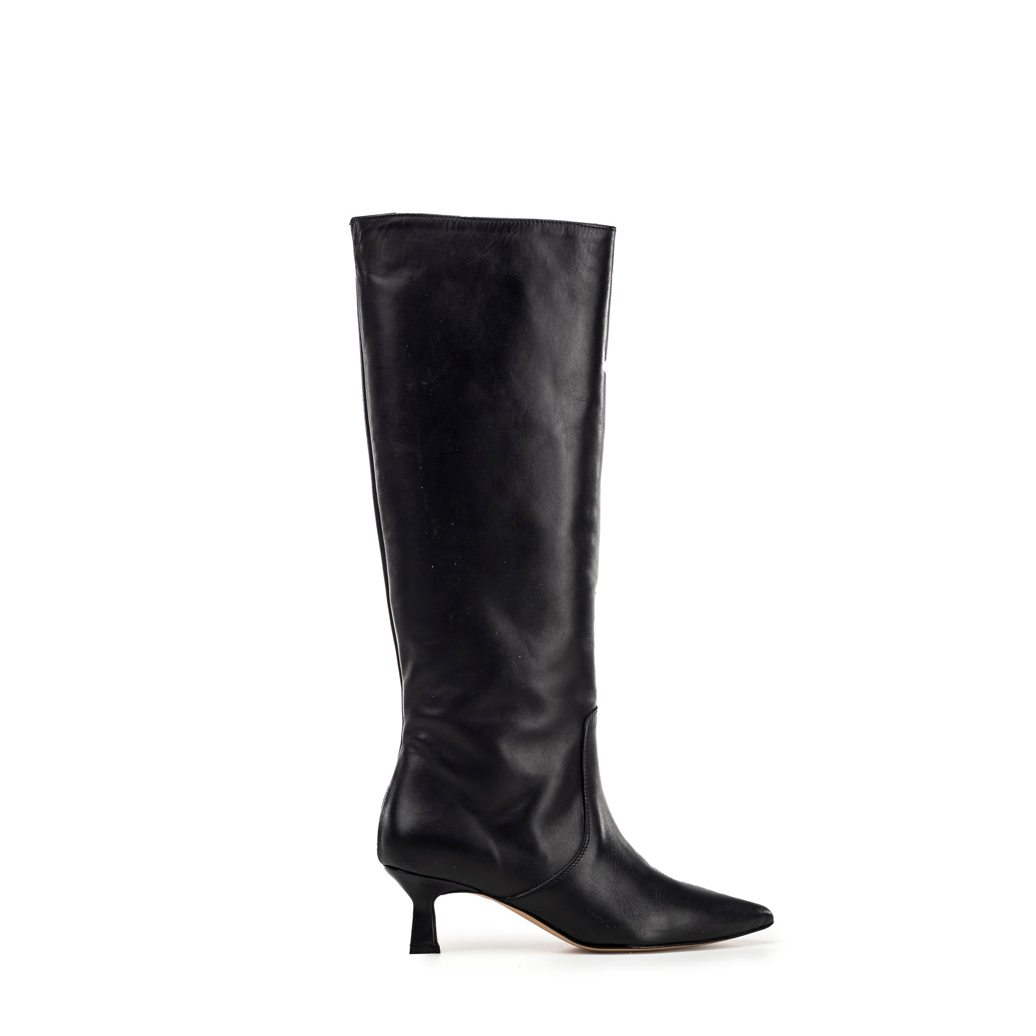 ST-347 - Black Genuine Leather Tubular Boot with 5cm Heel