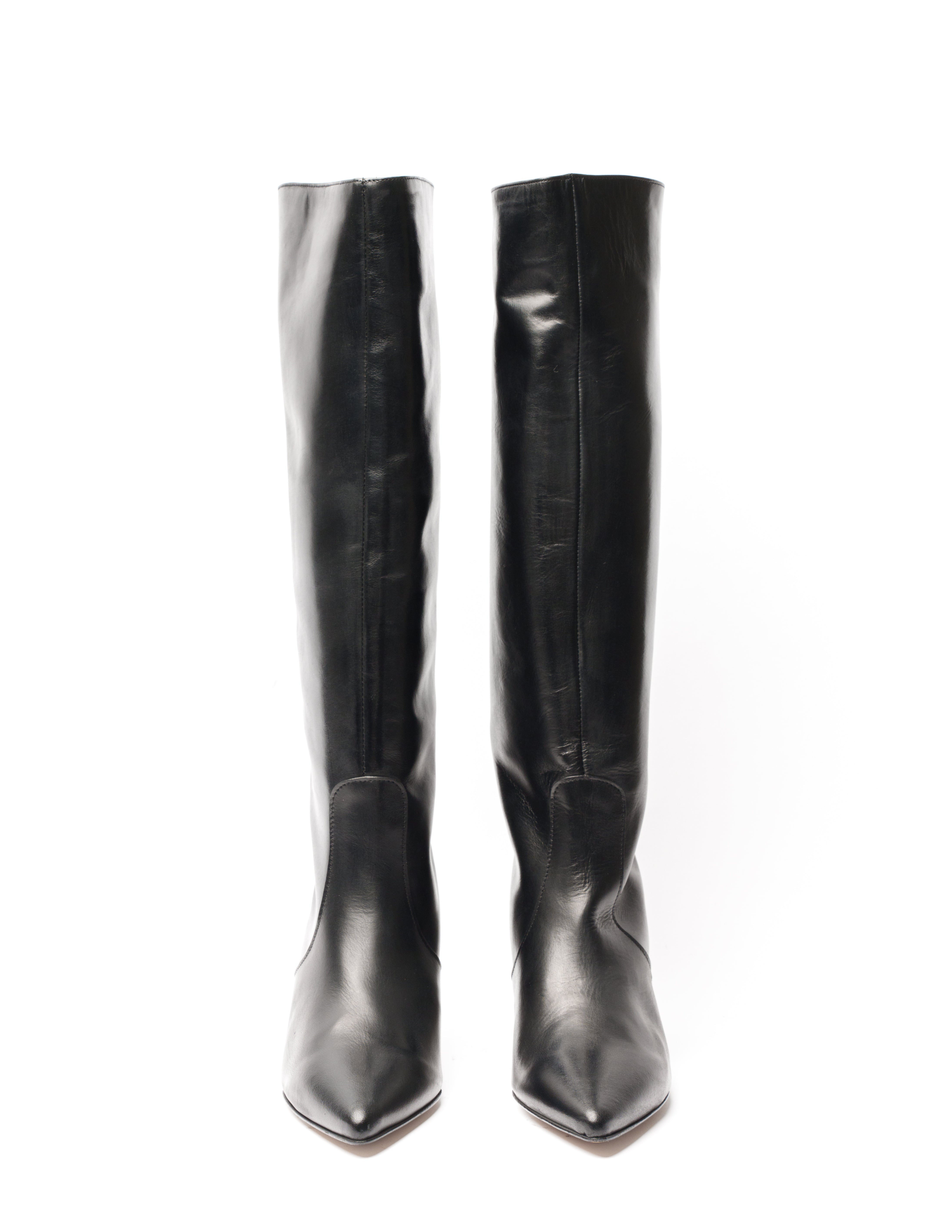 ST-195 - Black Genuine Leather Tubular Boot with 5cm Heel