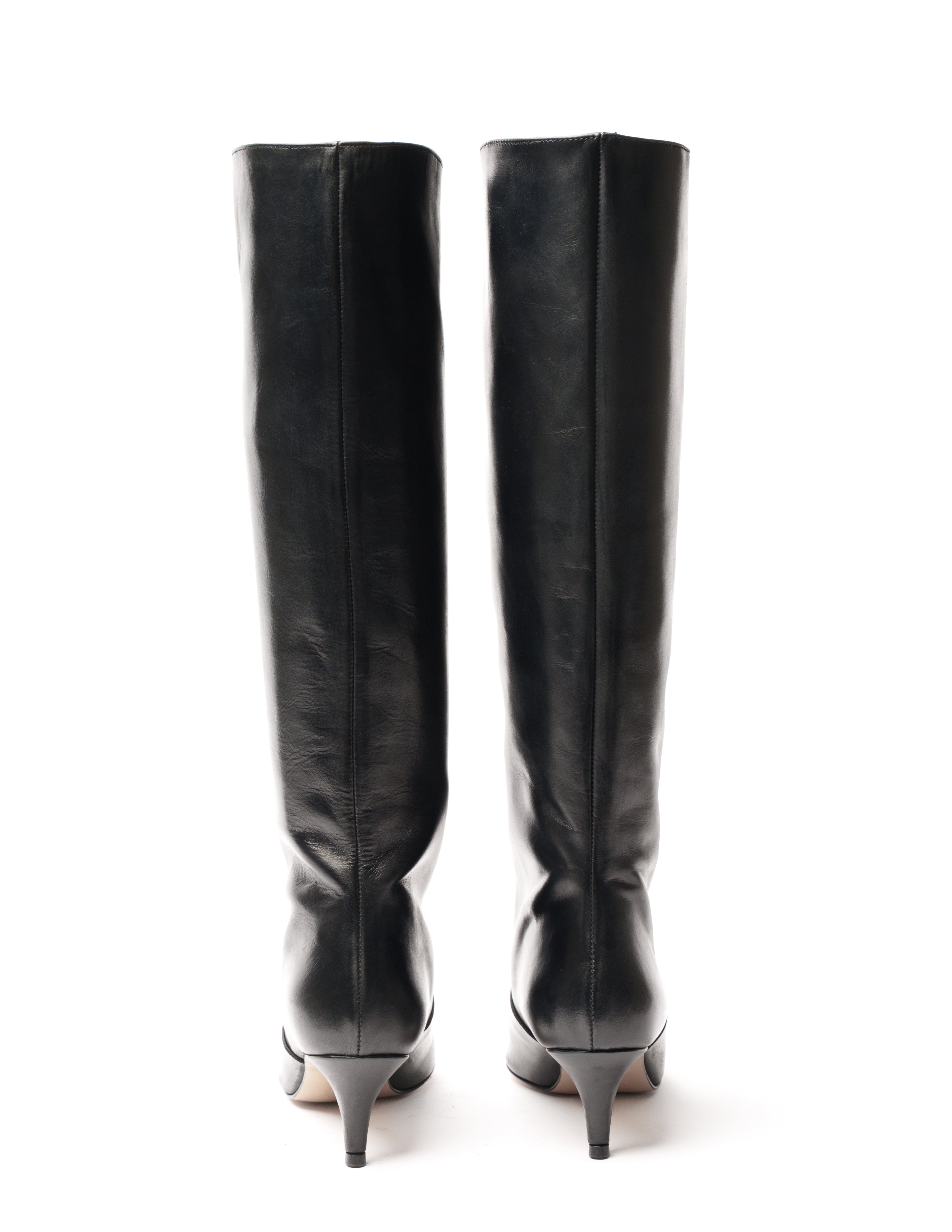 ST-195 - Black Genuine Leather Tubular Boot with 5cm Heel