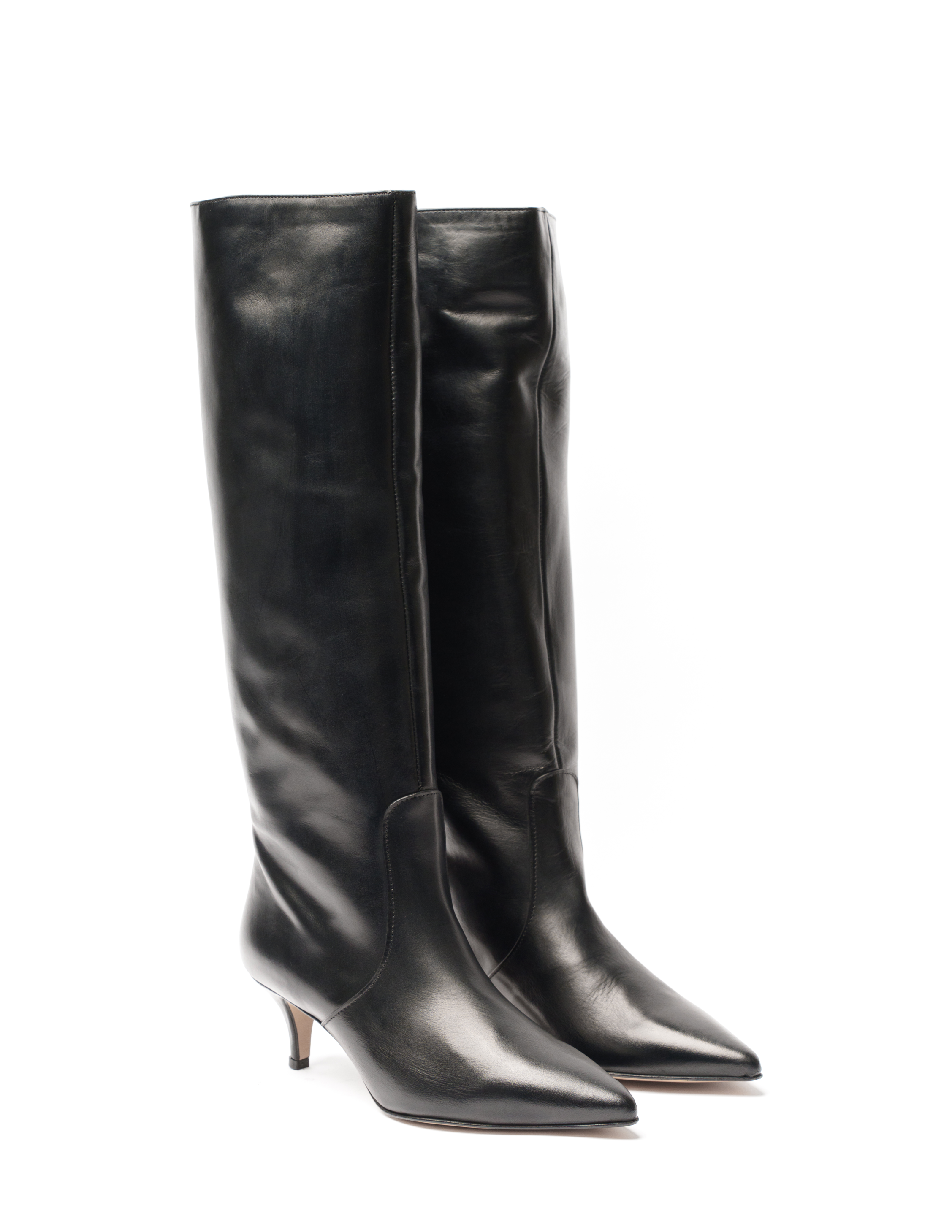 ST-195 - Black Genuine Leather Tubular Boot with 5cm Heel