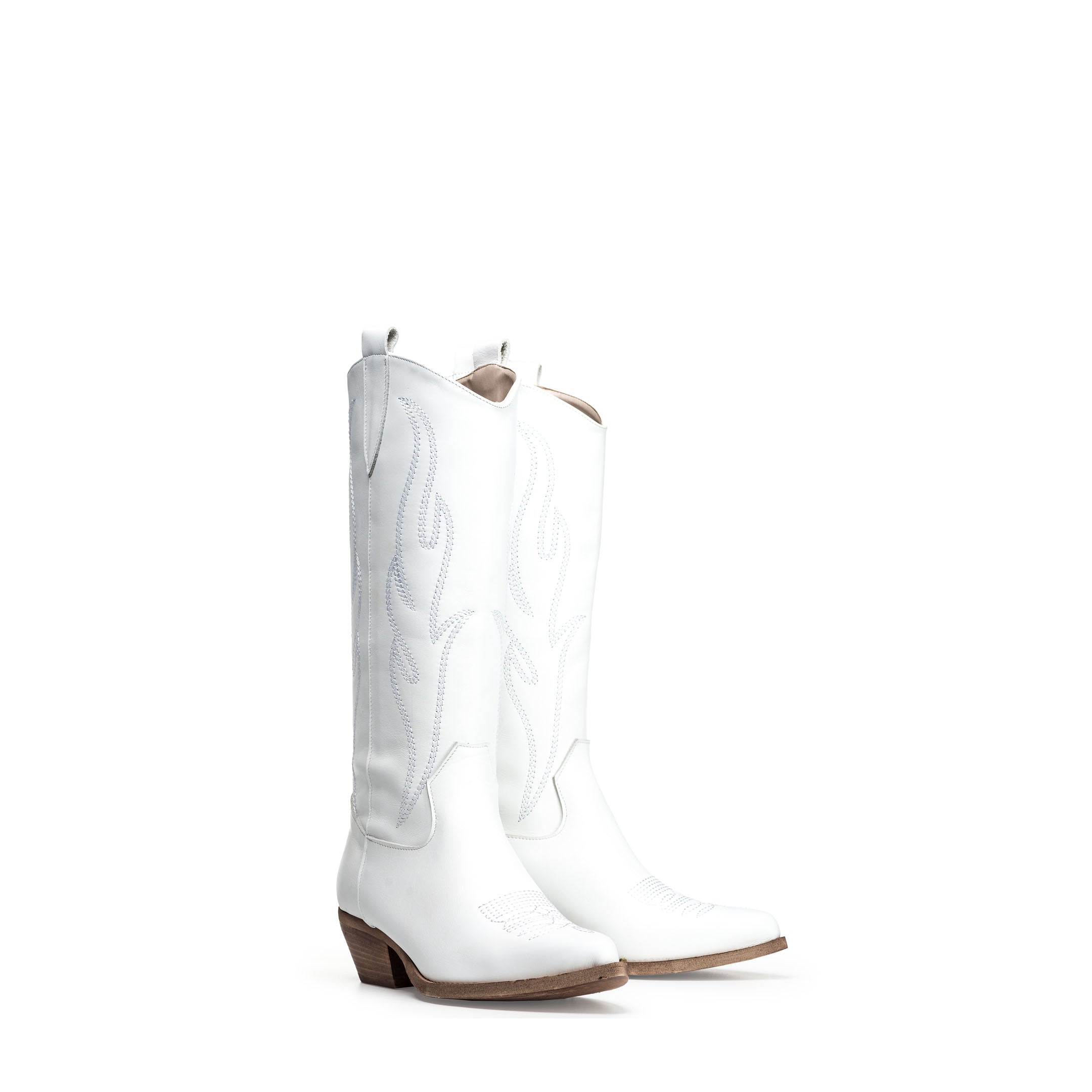 TEX 60 - Bota tubular campera en piel genuina color blanco con bordado