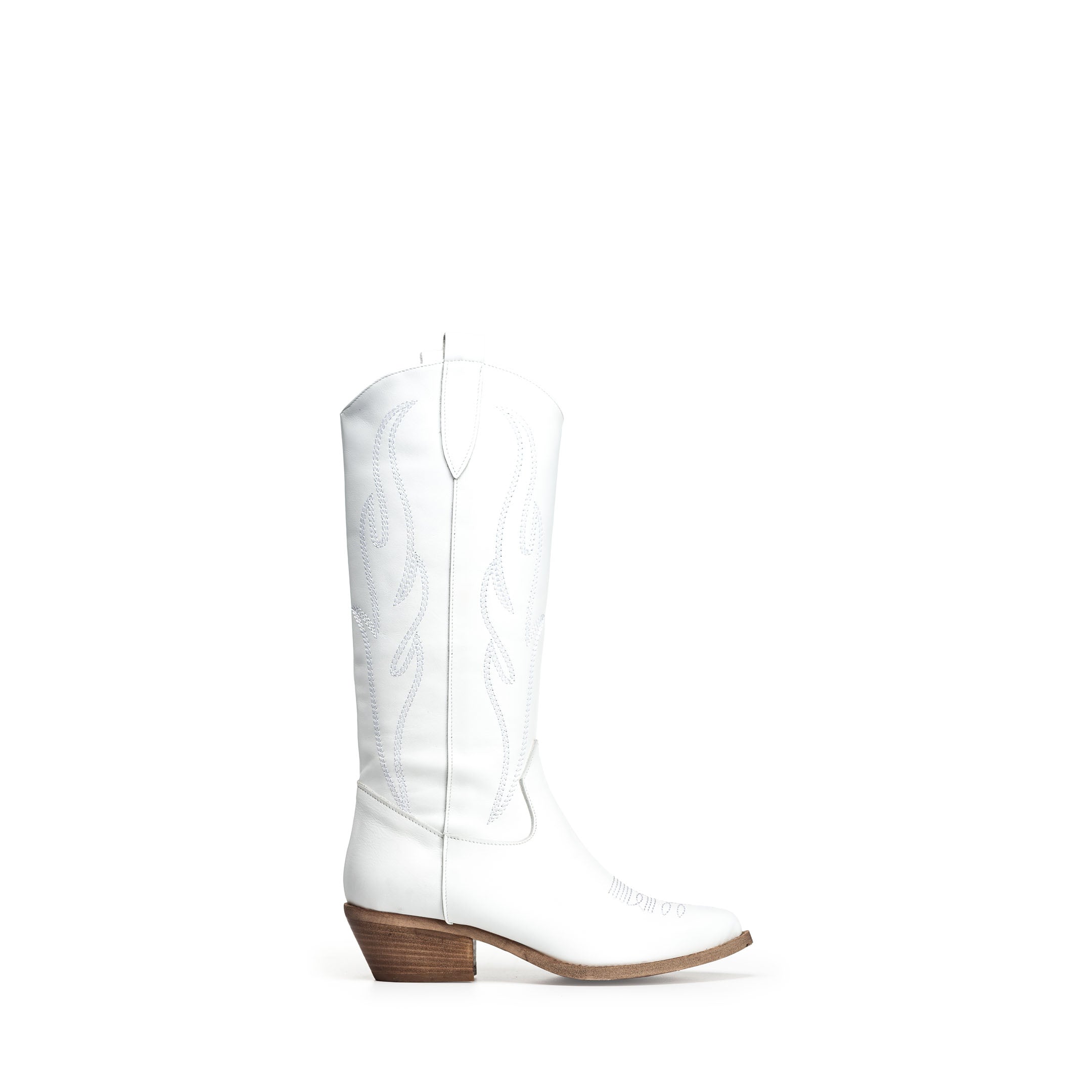 TEX 60 - Bota tubular campera en piel genuina color blanco con bordado