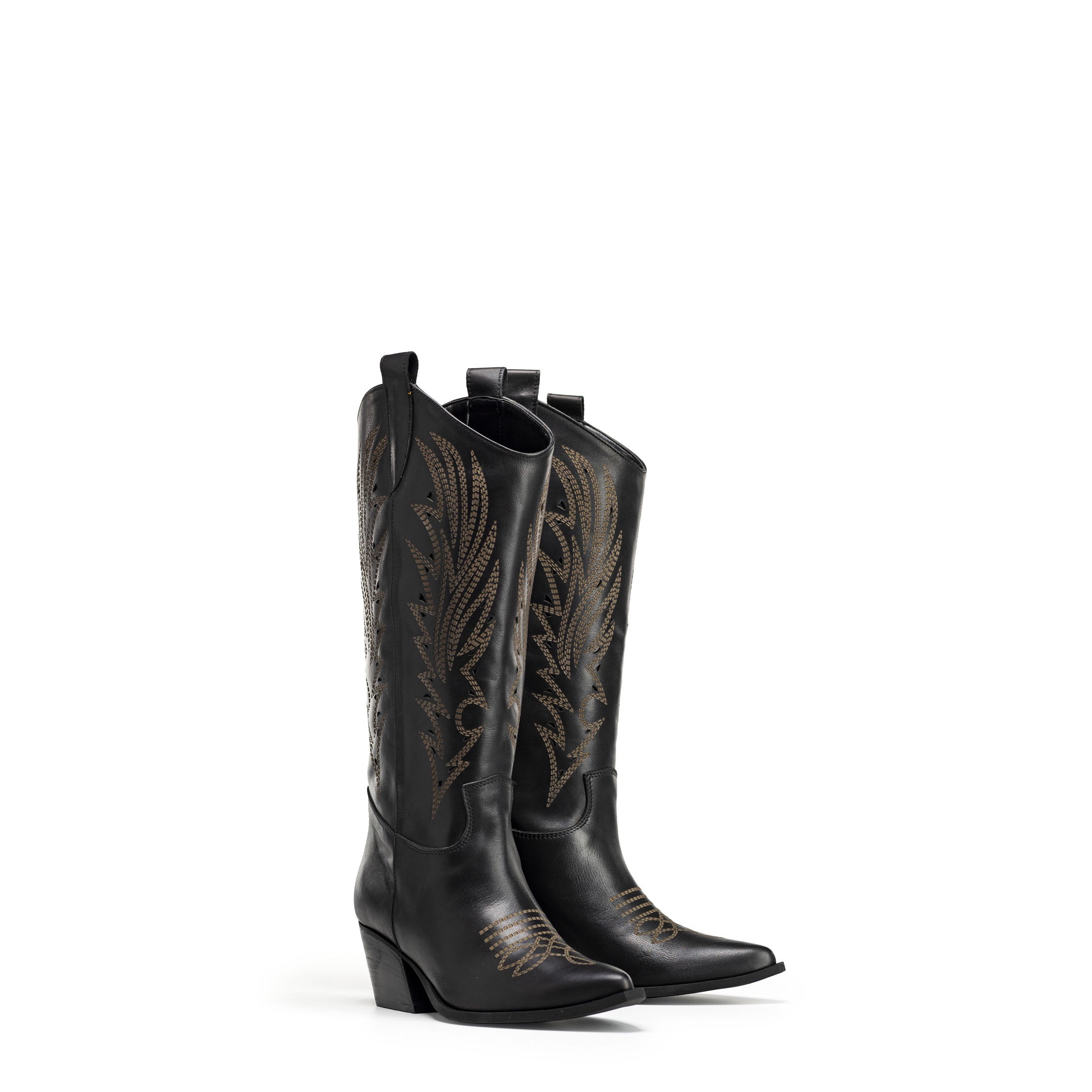 TEX 70_LOW_LASER - Camperos tubular boot in genuine perforated black leather with embroidery