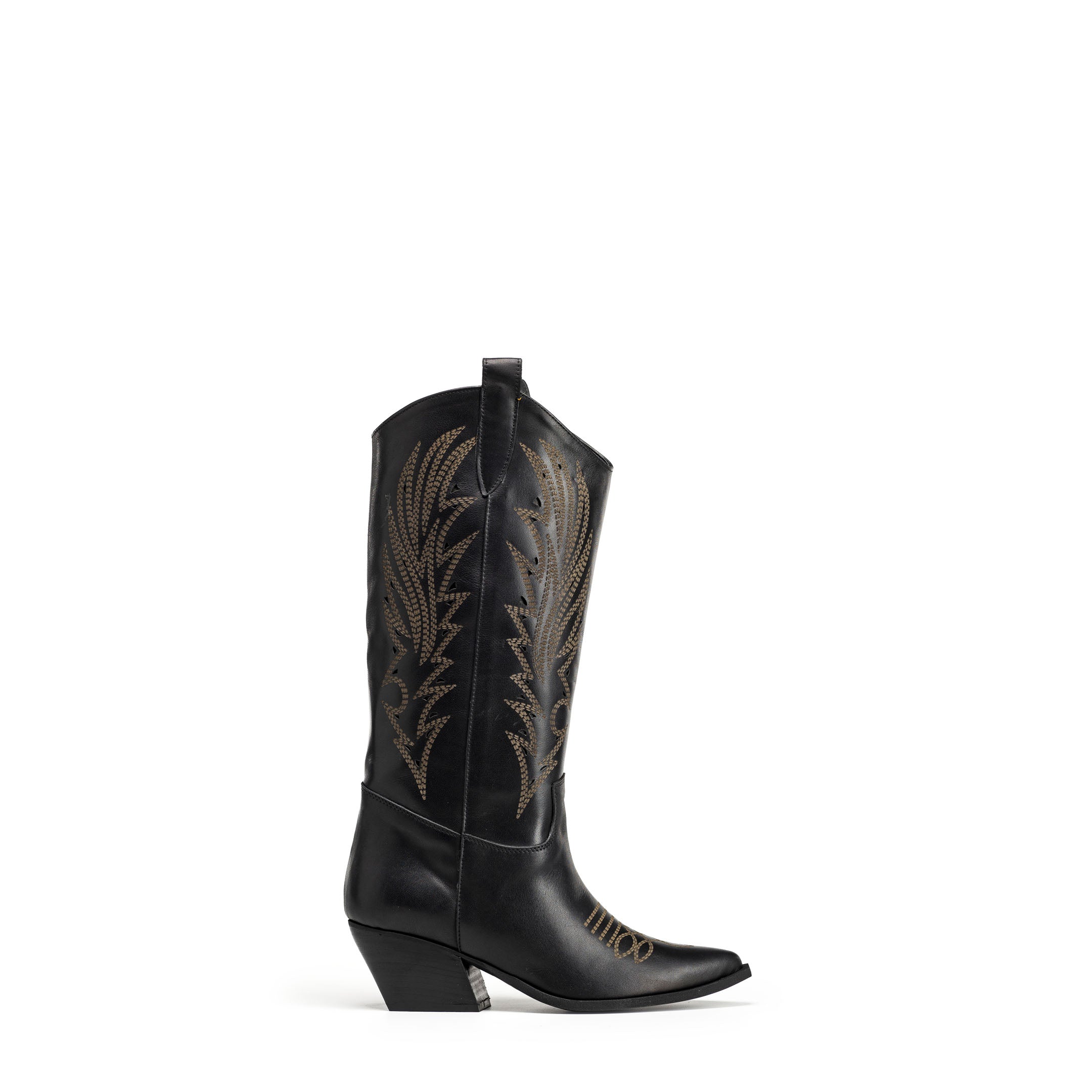 TEX 70_LOW_LASER - Camperos tubular boot in genuine perforated black leather with embroidery