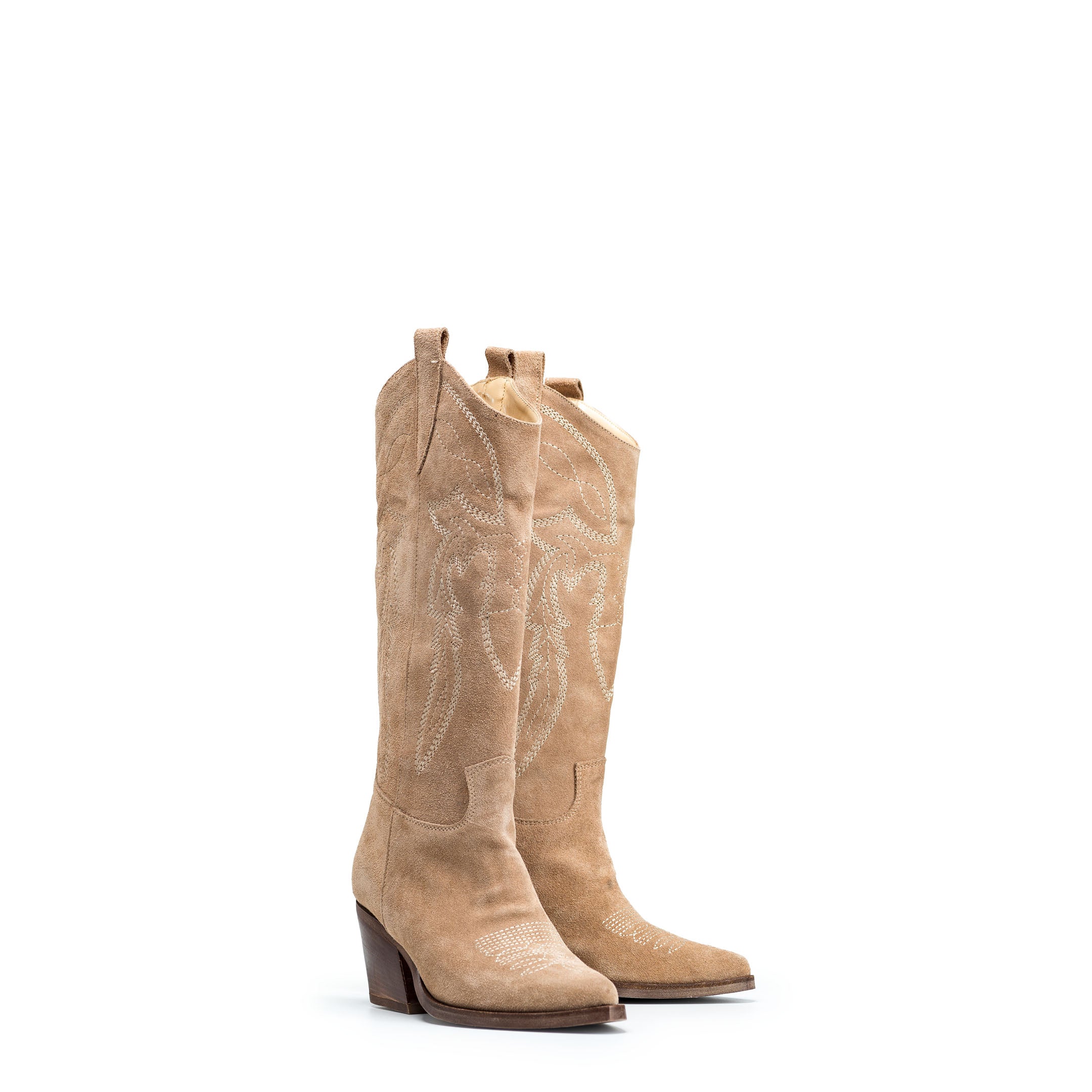 TEX 70_LOW - Camperos tubular boot in real Daino suede with embroidery