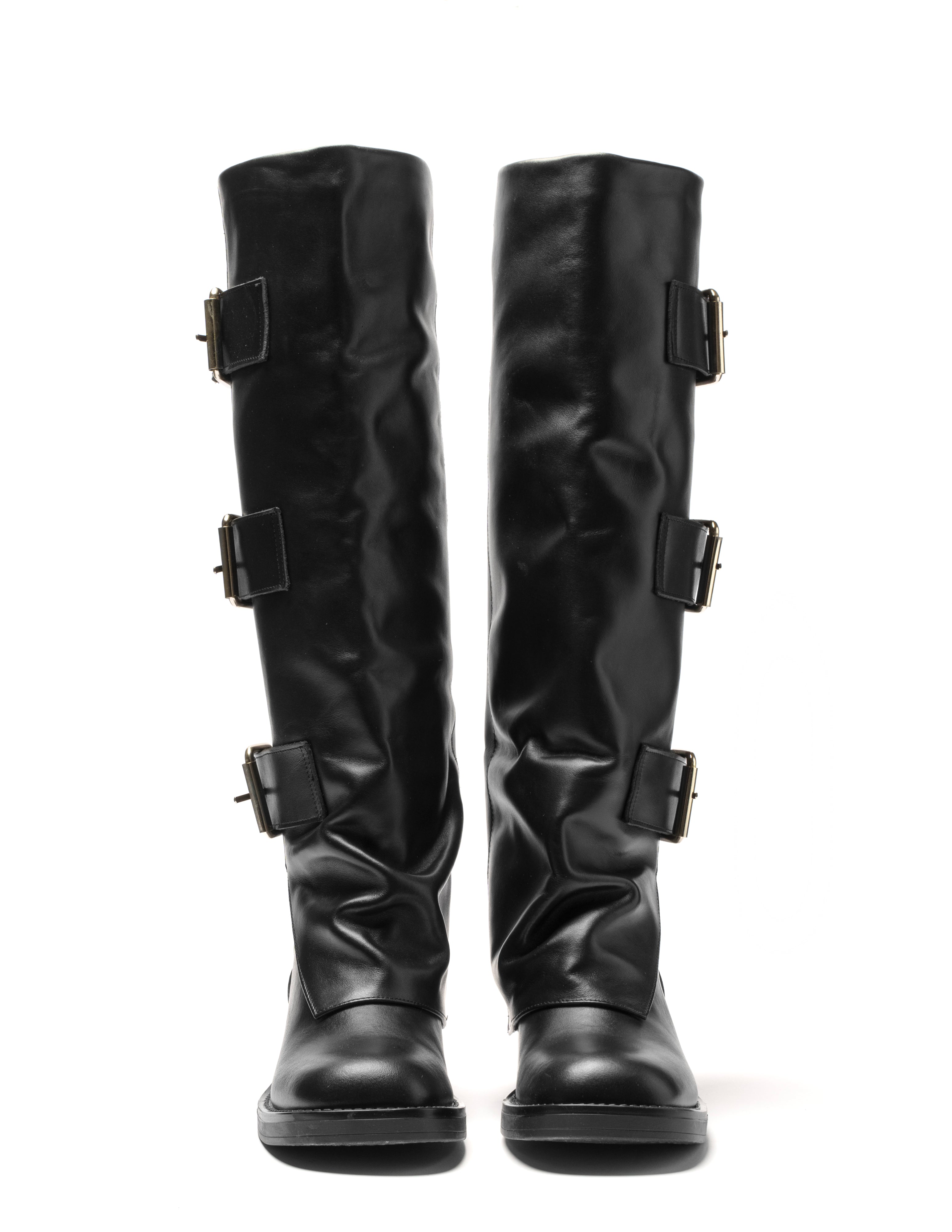 THUNDER - Tubular boot mood Biker Amphibian in real black leather with 3 buckles