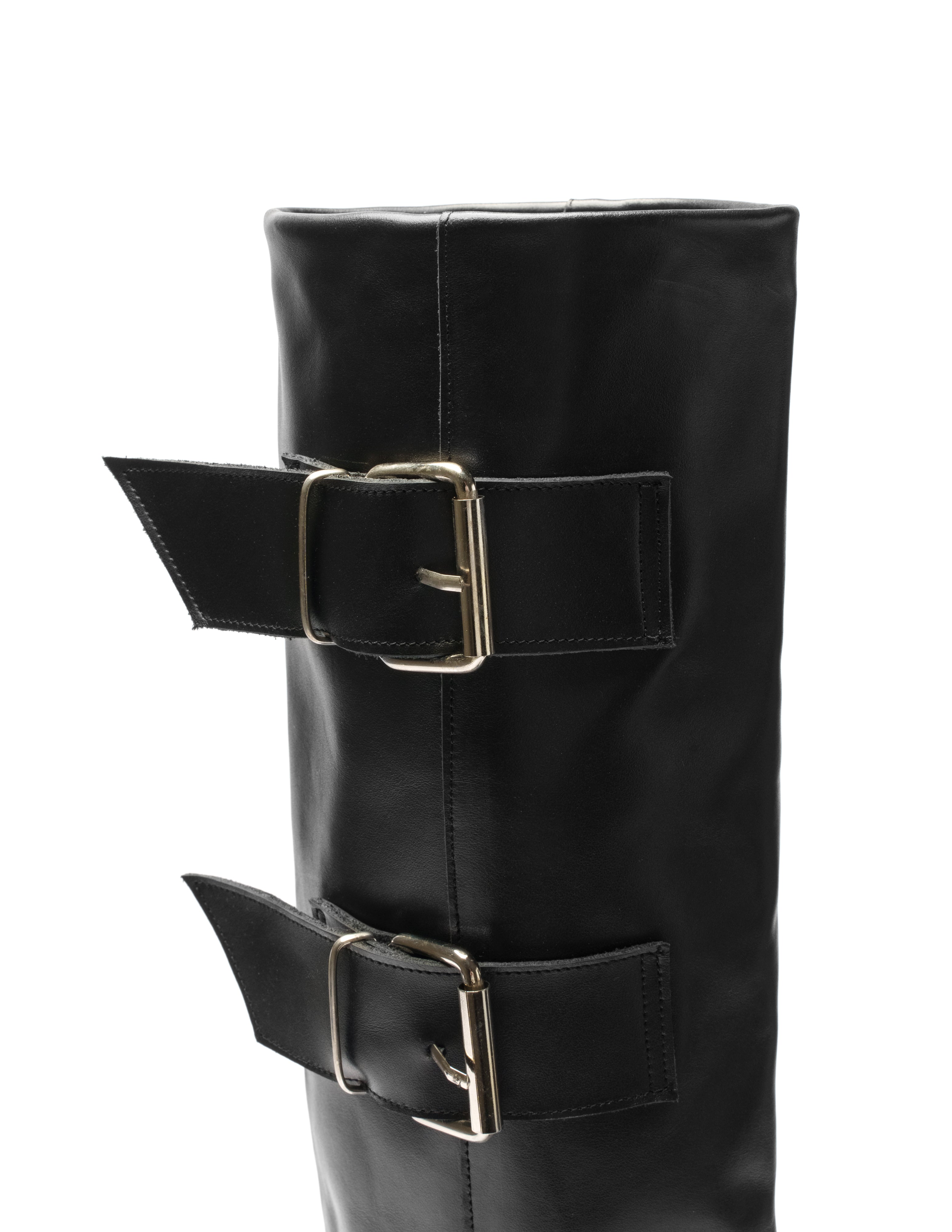 THUNDER - Tubular boot mood Biker Amphibian in real black leather with 3 buckles