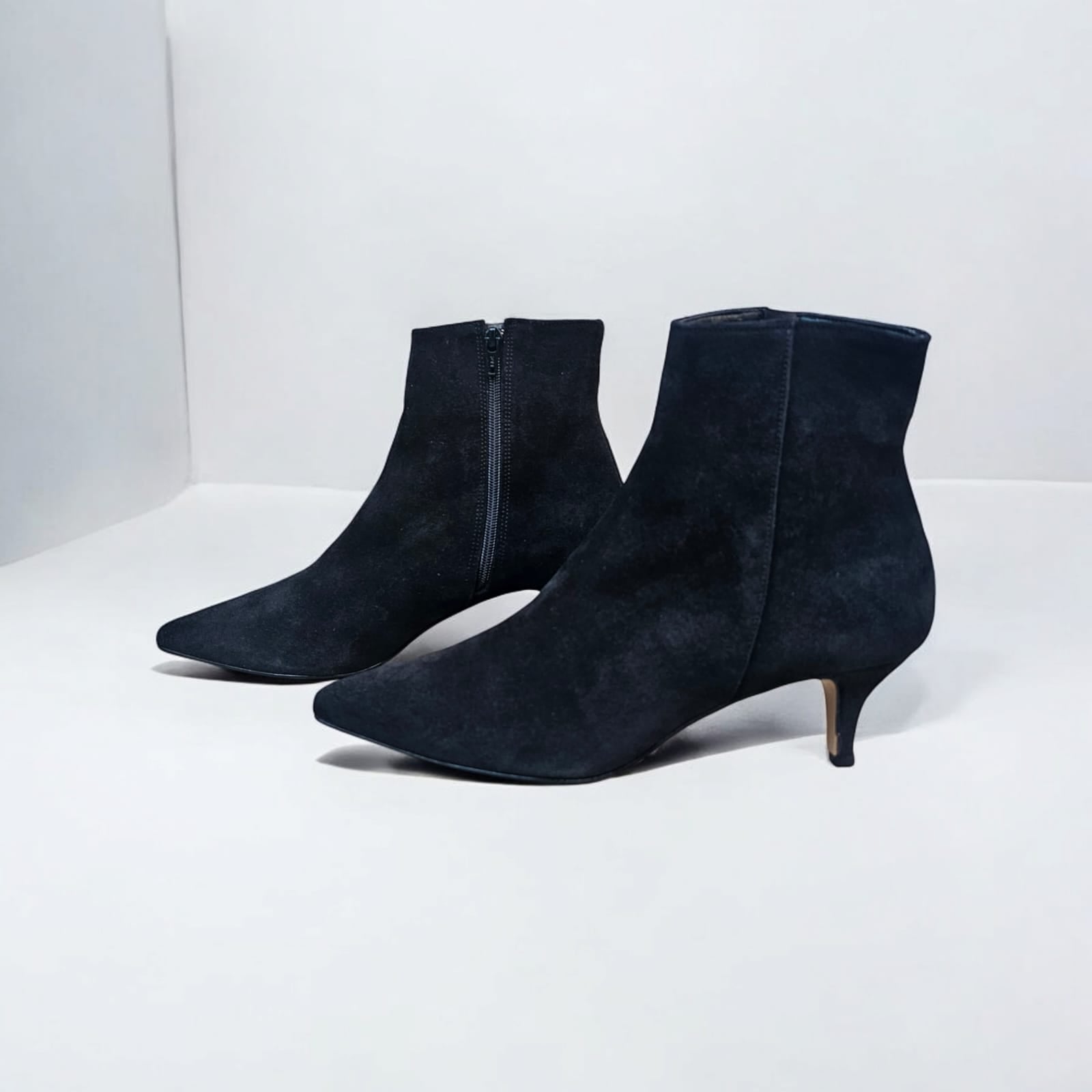 195_LOW - Black Genuine Suede Zip Ankle Boot - 5cm Heel