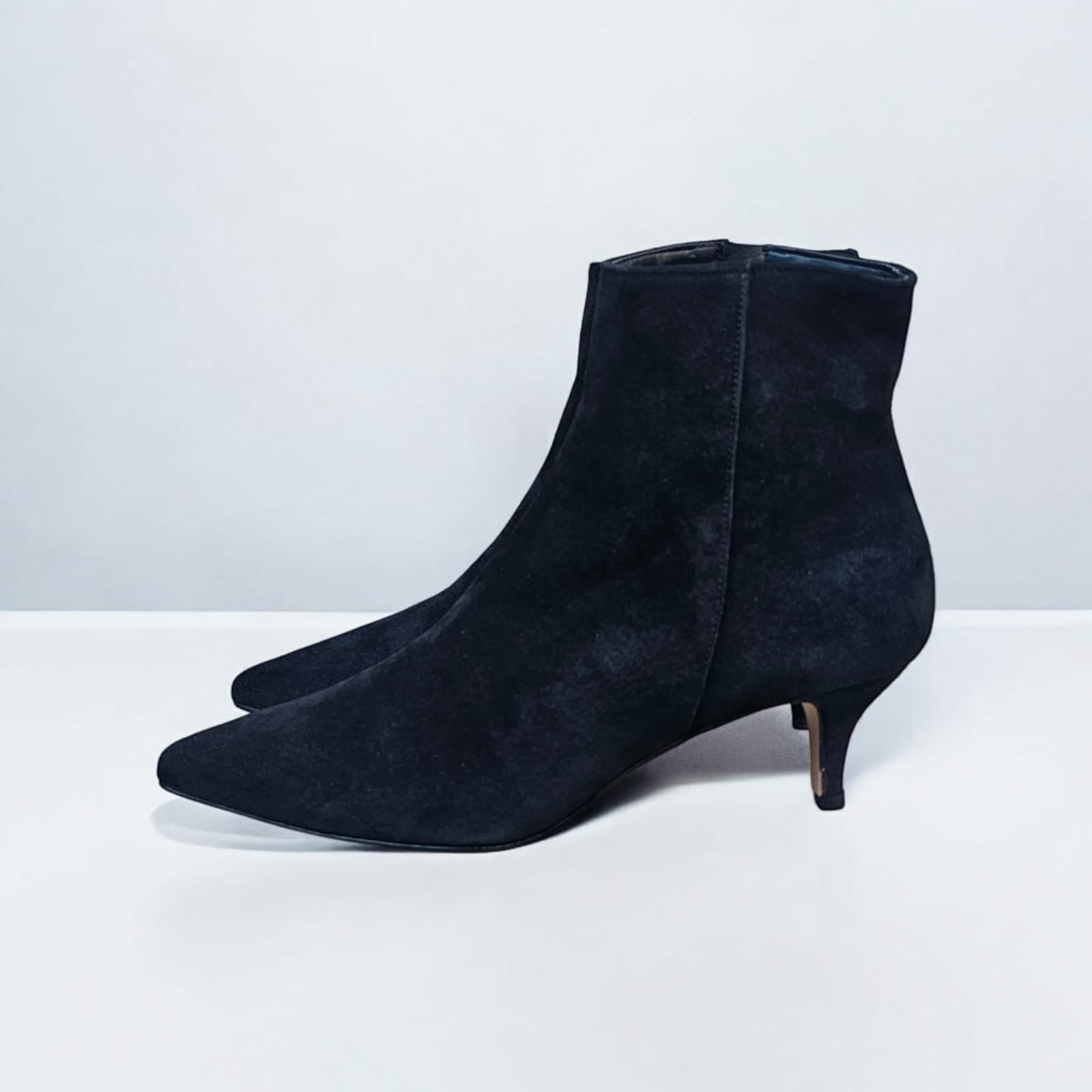 195_LOW - Black Genuine Suede Zip Ankle Boot - 5cm Heel