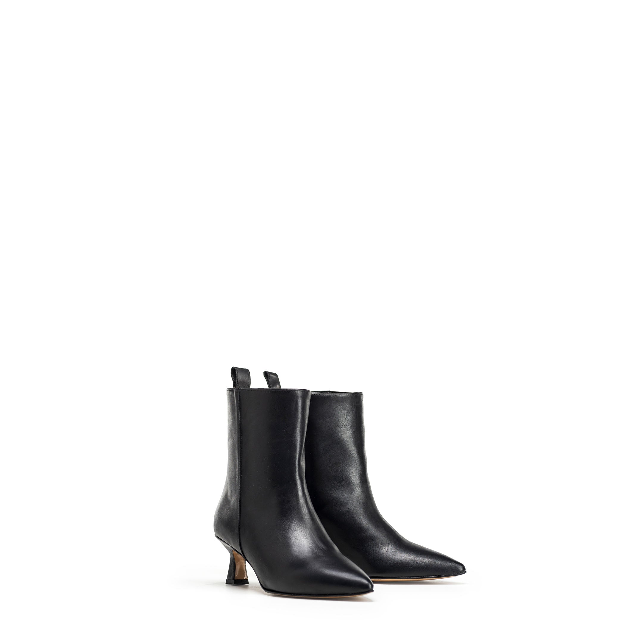 TR-347 - Black Genuine Leather Tubular Ankle Boot