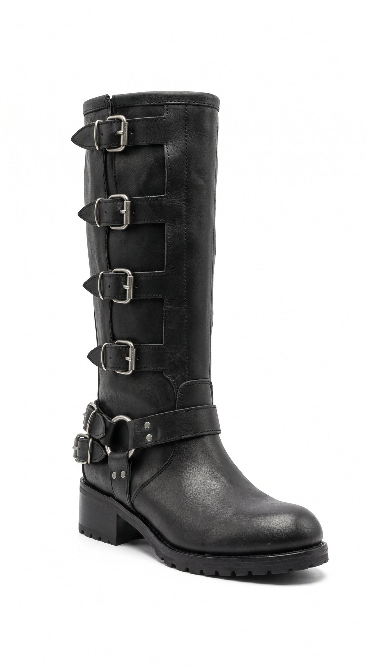 V7 - Tubular boot mood Biker Amphibian in Real Dark Brown with Rubber Sole and Buckles